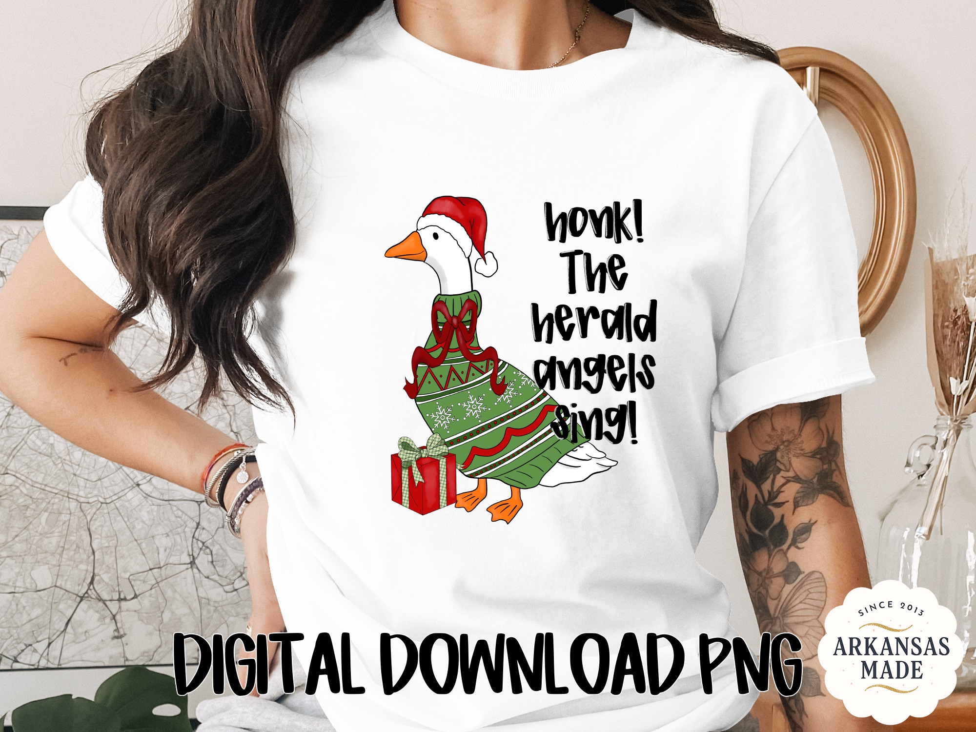 Funny Christmas Goose Honk The Herald Angels Sing Ugly Sweater Digital PNG File for Holiday Crafting & Gifts