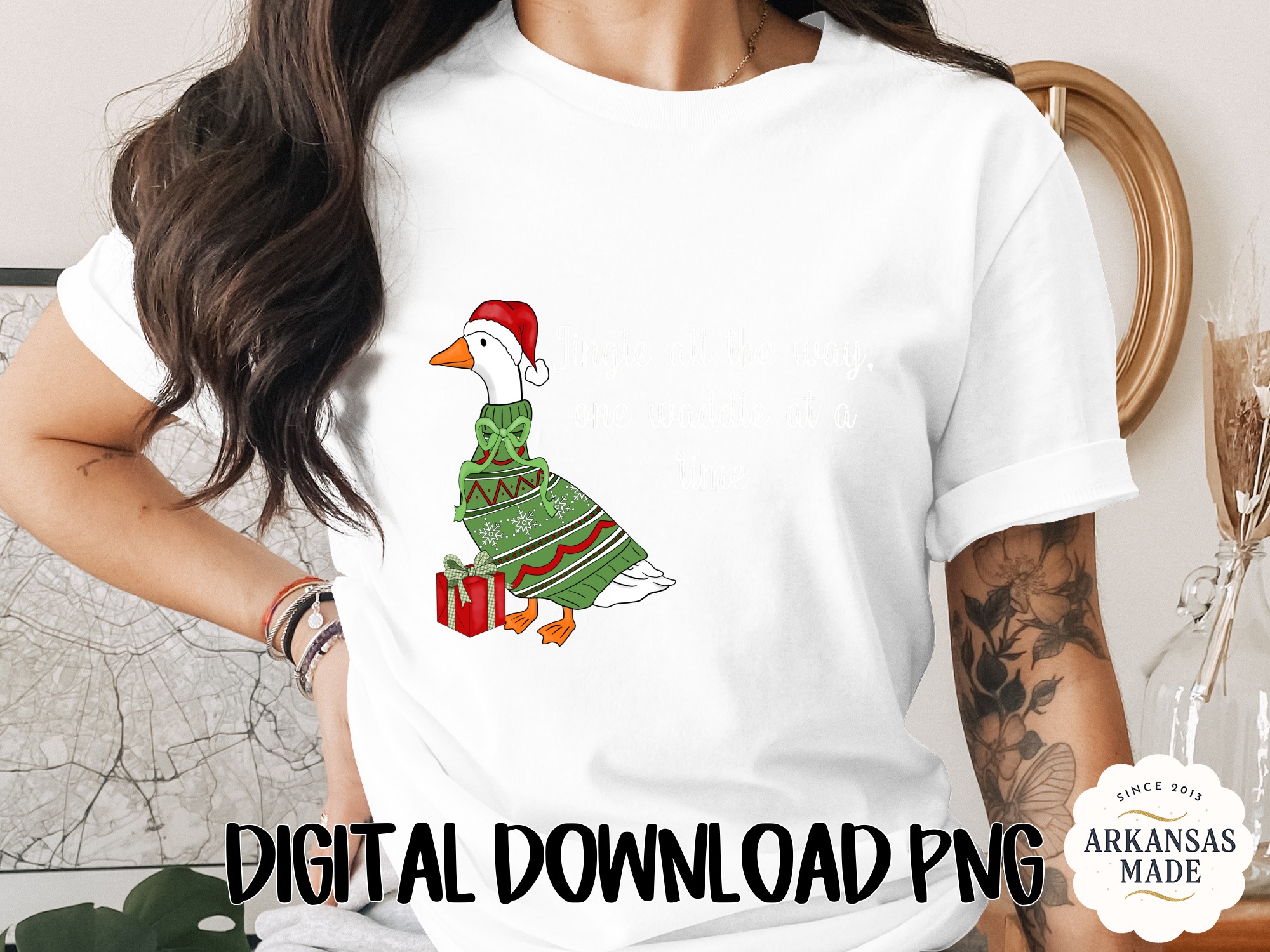 Jingle All The Way Goose Digital Download, Funny Christmas Waddle Animal Art, Festive Holiday Sweater Print, Cute Xmas Gift PNG - Image 9