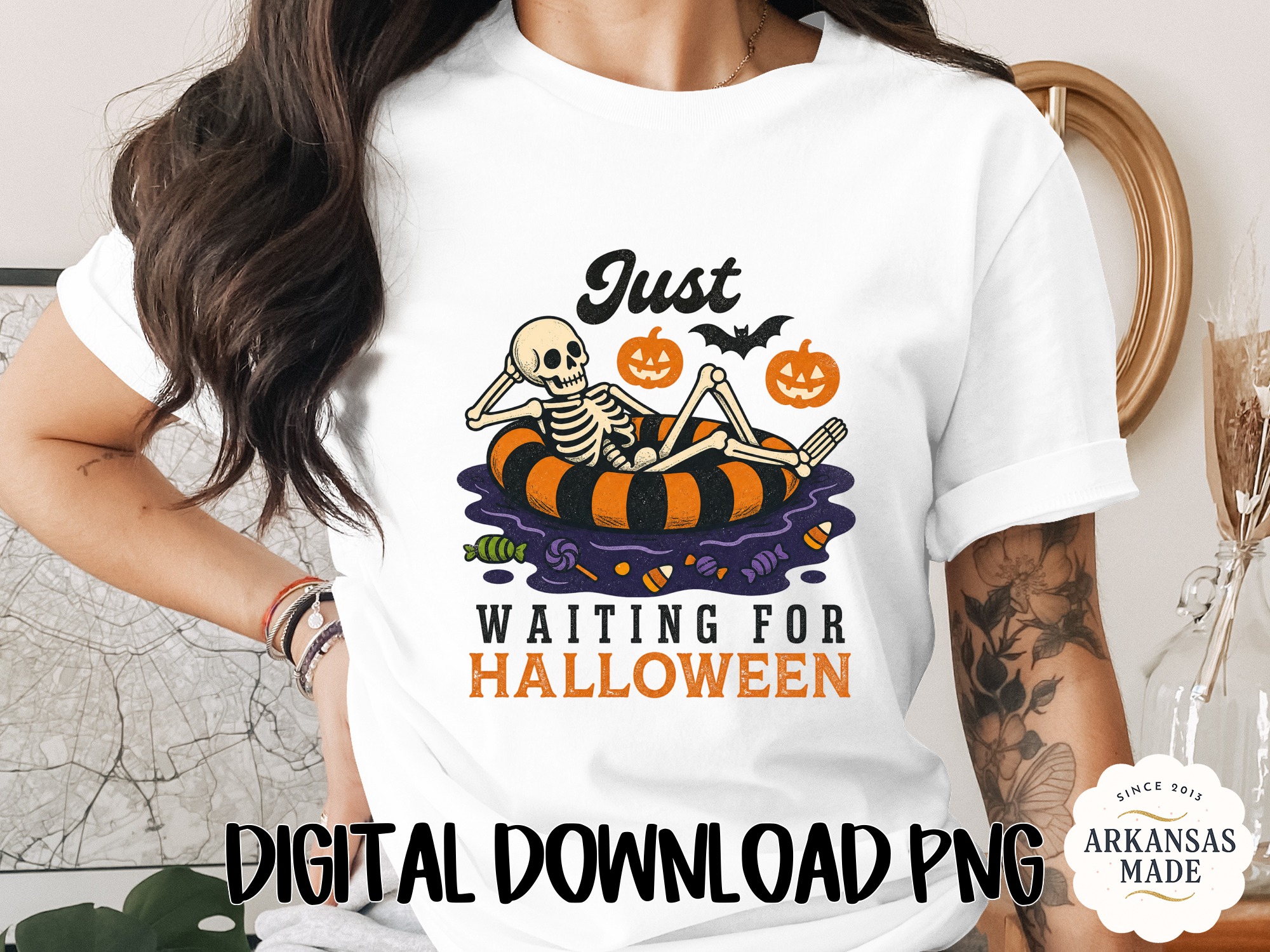 Waiting For Halloween PNG Digital Download, Skeleton Halloween Design, Spooky Season Graphic, Funny Fall PNG