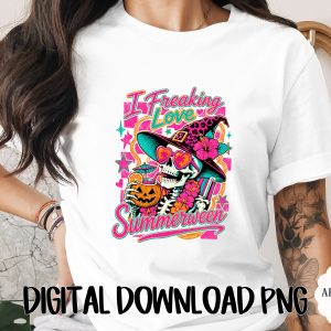 I Freaking Love Summerween Digital Design | Skeleton Witch PNG | Spooky Summer Skull Art | Halloween in July Instant Download