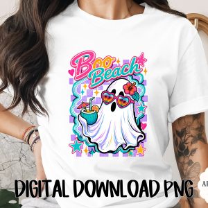 Boo Beach Ghost PNG Digital Download for Spooky Summer T-Shirt Design, Retro Vacation Party Ghost Sublimation Graphic Art File