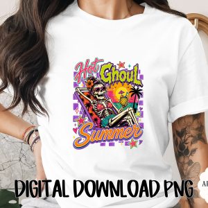 Hot Ghoul Summer Digital PNG, Y2K Skeleton Beach Party Graphic, Spooky Cute Instant Download Sublimation Design File