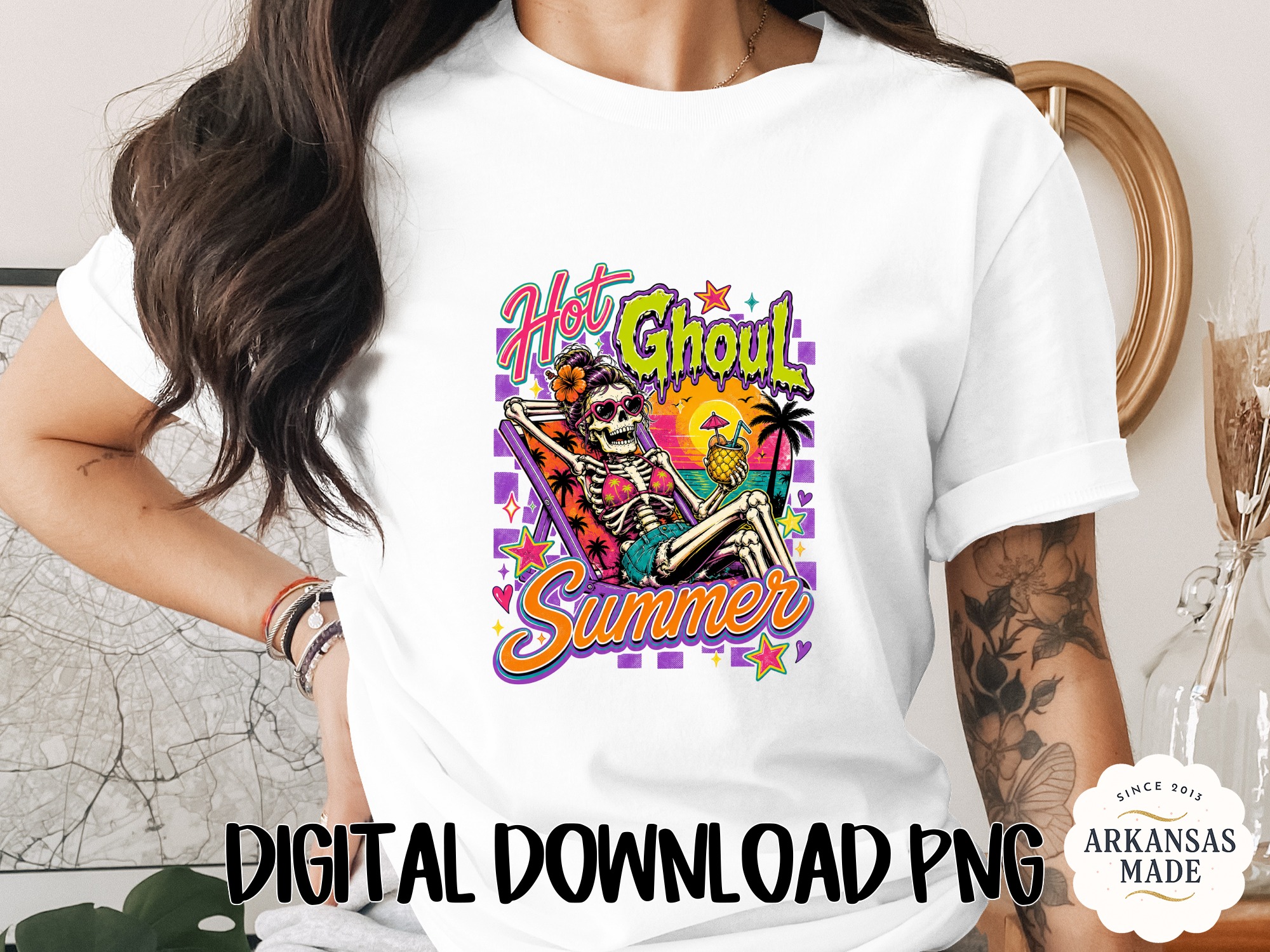 Hot Ghoul Summer Digital PNG, Y2K Skeleton Beach Party Graphic, Spooky Cute Instant Download Sublimation Design File