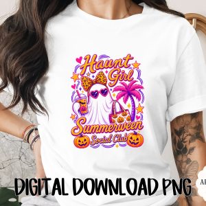 Haunt Girl Summerween Social Club PNG Digital Download | Spooky Cute Ghost Graphic | Halloween in July Retro Summer Tee Design