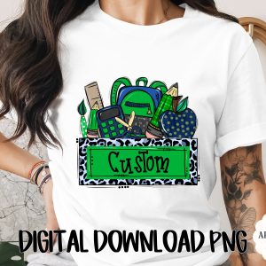 Back to School Teacher Student Digital PNG | Personalized Custom Name Design School Supplies Backpack Ruler Apple Calculator Scissors Art