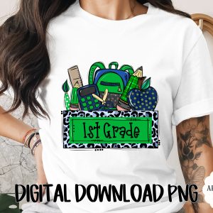 1st Grade Teacher Digital Art, First Grader School Supplies PNG, Leopard Print Back to School Sublimation Design, Student Gift Clipart