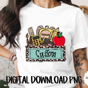 Custom Leopard Teacher Back to School Supplies Digital PNG Design for Educators & Students | Personalized Teacher Gift Download
