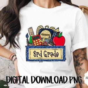 3rd Grade Back to School PNG Digital Download - School Supplies Design for Teachers Students Kids First Day of School Ready to Learn
