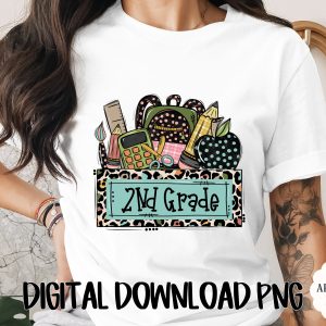 2nd Grade Teacher Digital PNG, Back To School Leopard Print School Supplies Design, Elementary Educator Gift Download
