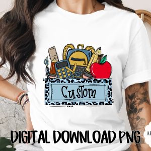 Custom Teacher School Supplies PNG Digital Download, Leopard Print Back to School Design, Personalized Teacher Gift, Education Graphic