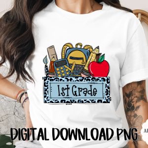 1st Grade Teacher SVG PNG, First Grade Back to School Digital Download, Leopard Print School Supplies Graphic, Elementary Teacher Gift Shirt