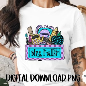 Custom Teacher Name Blank School Supplies Design PNG Digital Download Back to School Educator Gift Custom
