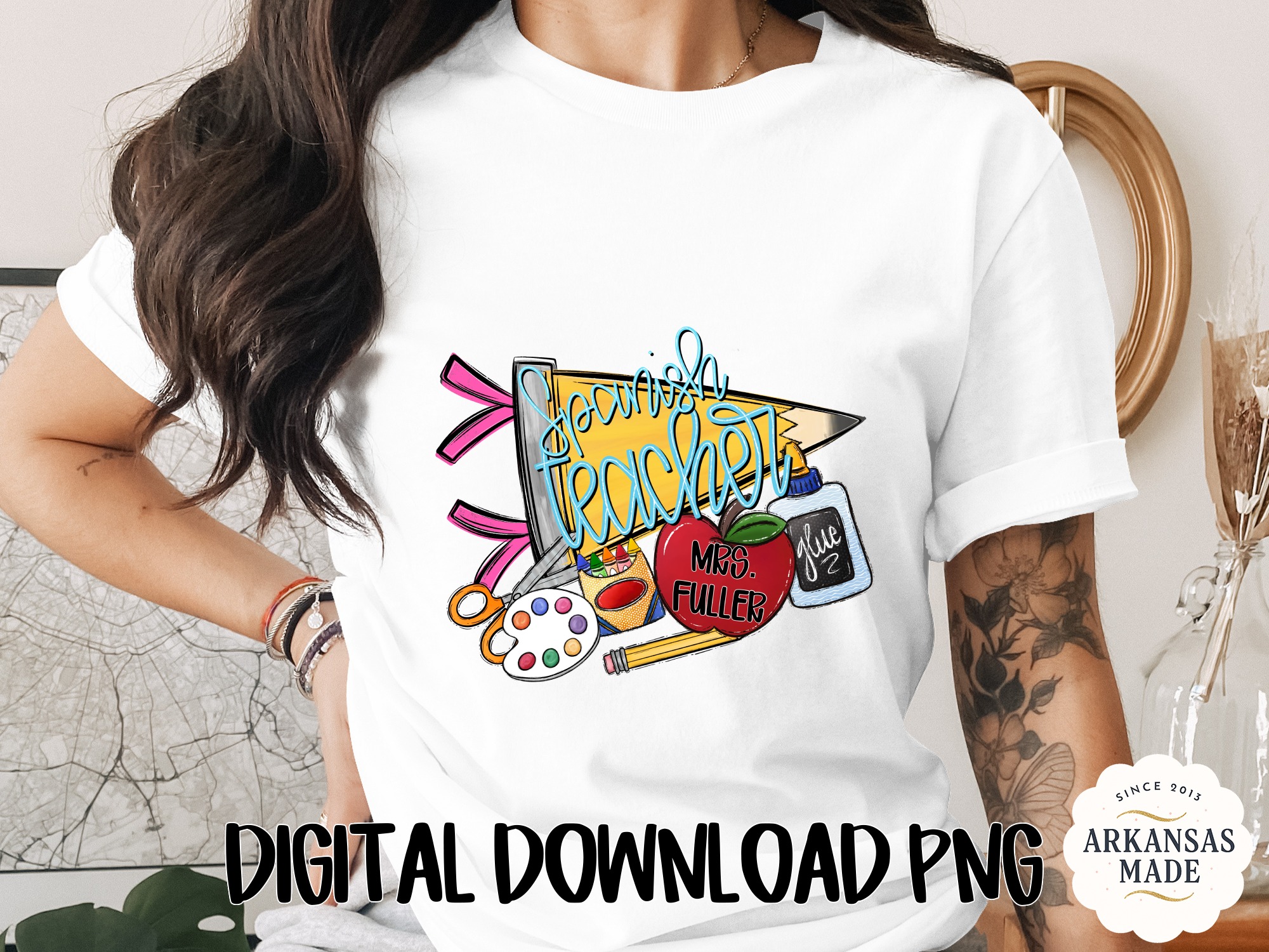 Spanish Teacher PNG Digital Download, Cute School Supplies Sublimation Design for Teachers, Apple Pencil Crayons Art Gift