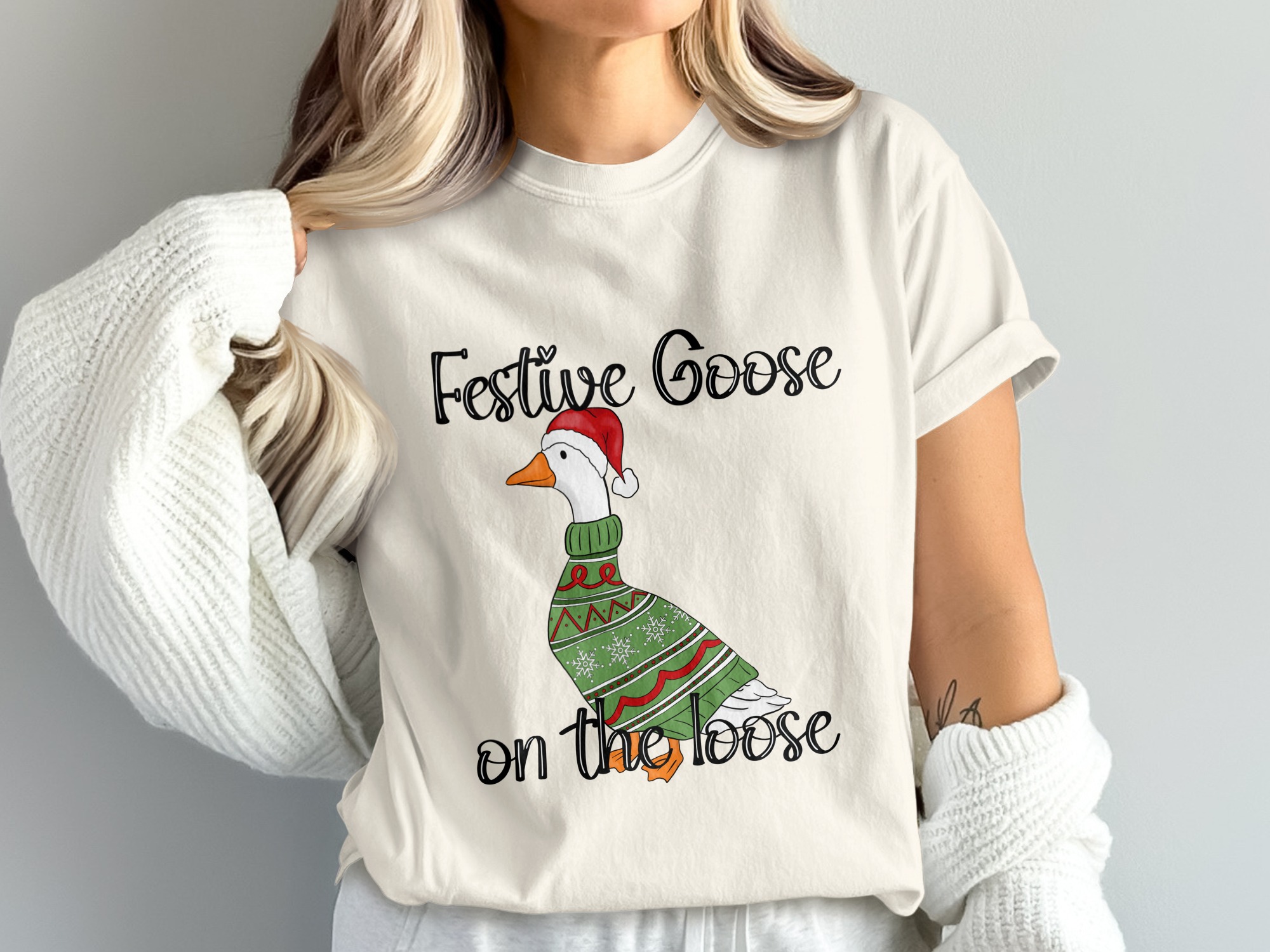 Festive Goose on the Loose Christmas PNG Digital Download, Funny Holiday Ugly Sweater Goose Sublimation Design File - Image 4