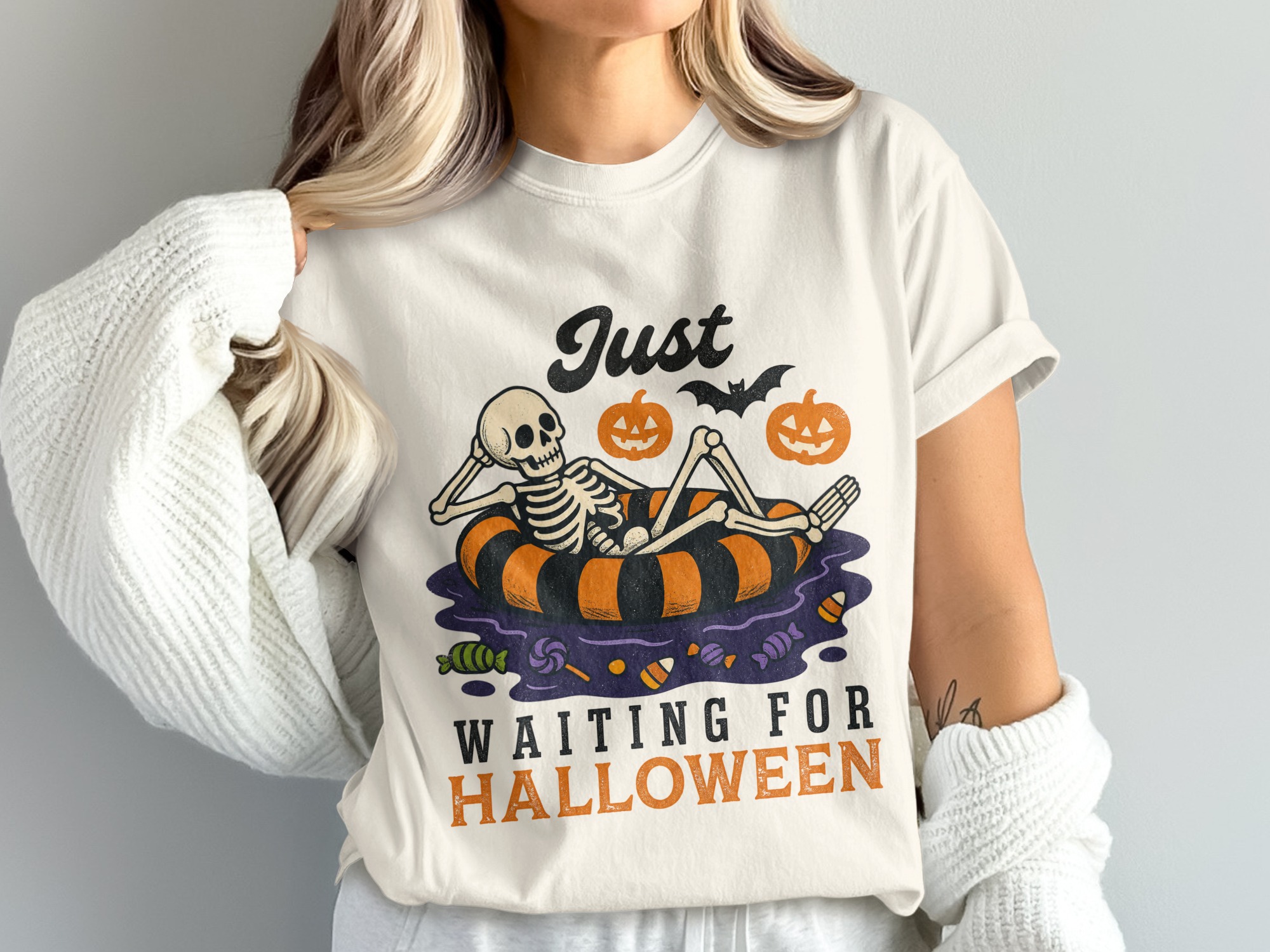 Waiting For Halloween PNG Digital Download, Skeleton Halloween Design, Spooky Season Graphic, Funny Fall PNG - Image 4