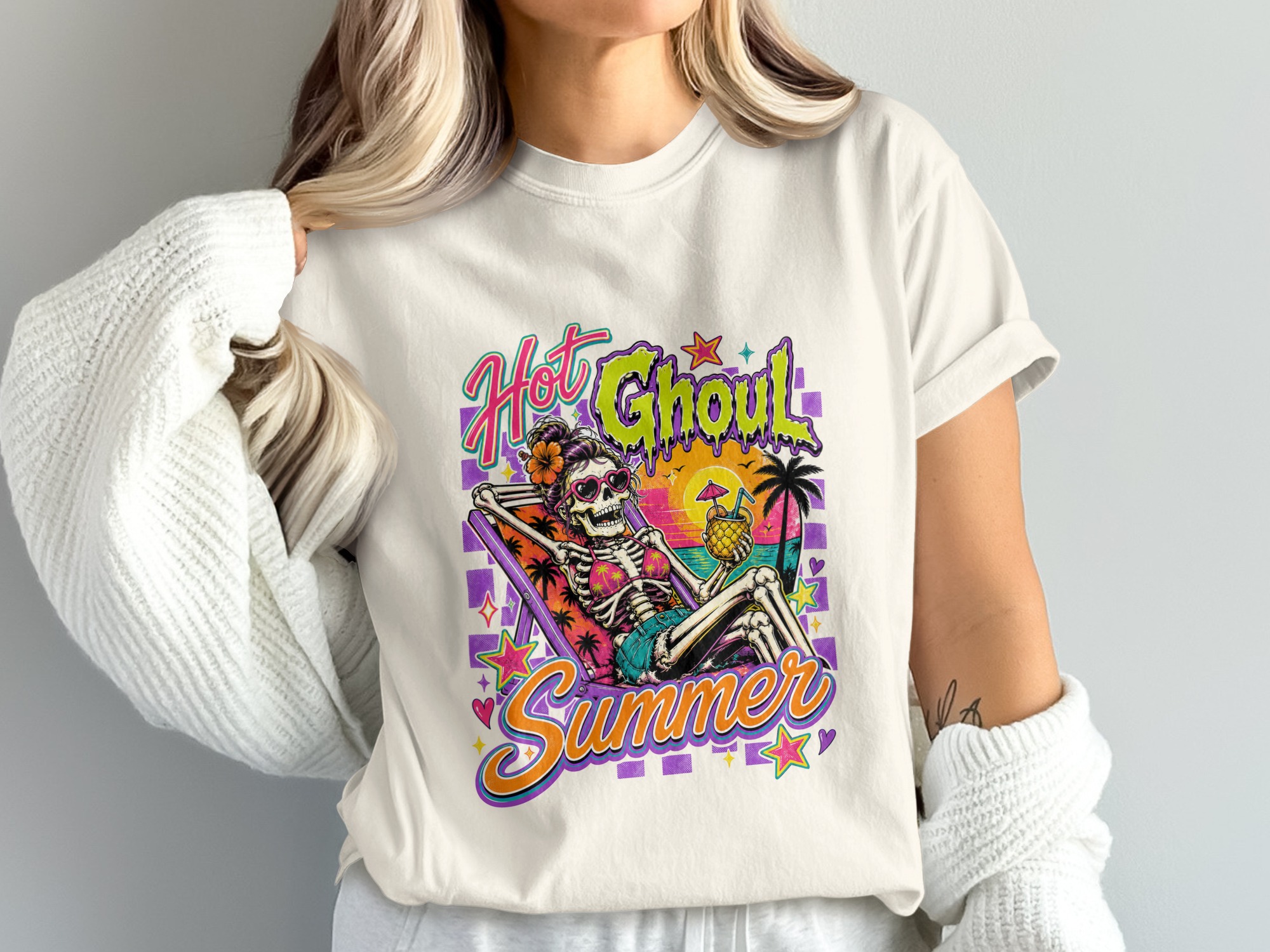 Hot Ghoul Summer Digital PNG, Y2K Skeleton Beach Party Graphic, Spooky Cute Instant Download Sublimation Design File - Image 4