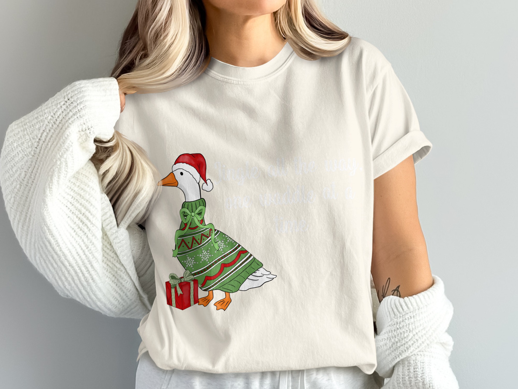 Jingle All The Way Goose Digital Download, Funny Christmas Waddle Animal Art, Festive Holiday Sweater Print, Cute Xmas Gift PNG - Image 4