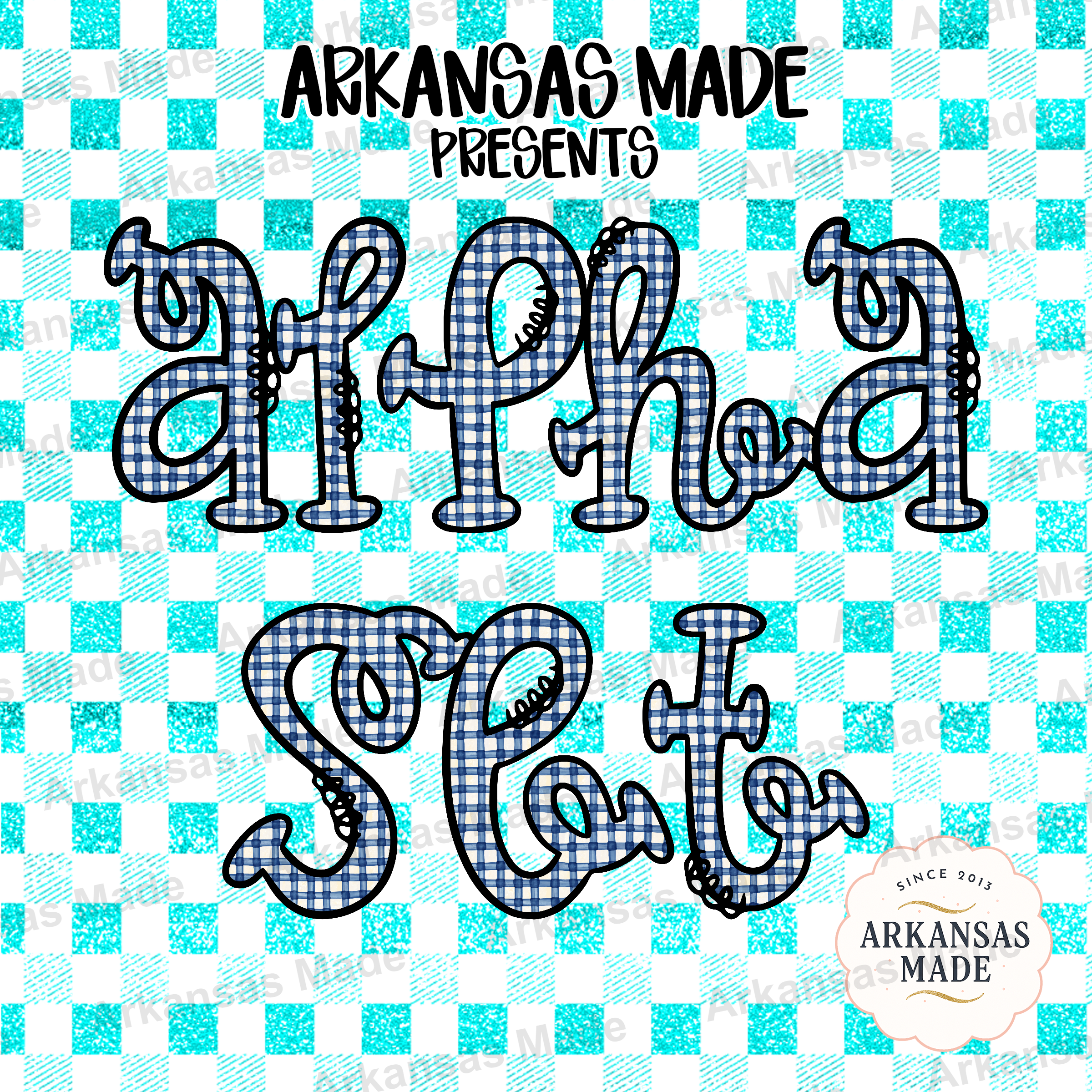 Blue Plaid Alpha Set PNG Watercolor Gingham Font Letters, Full Alphabet Digital Download for Custom Crafts, Sublimation Design Bundle