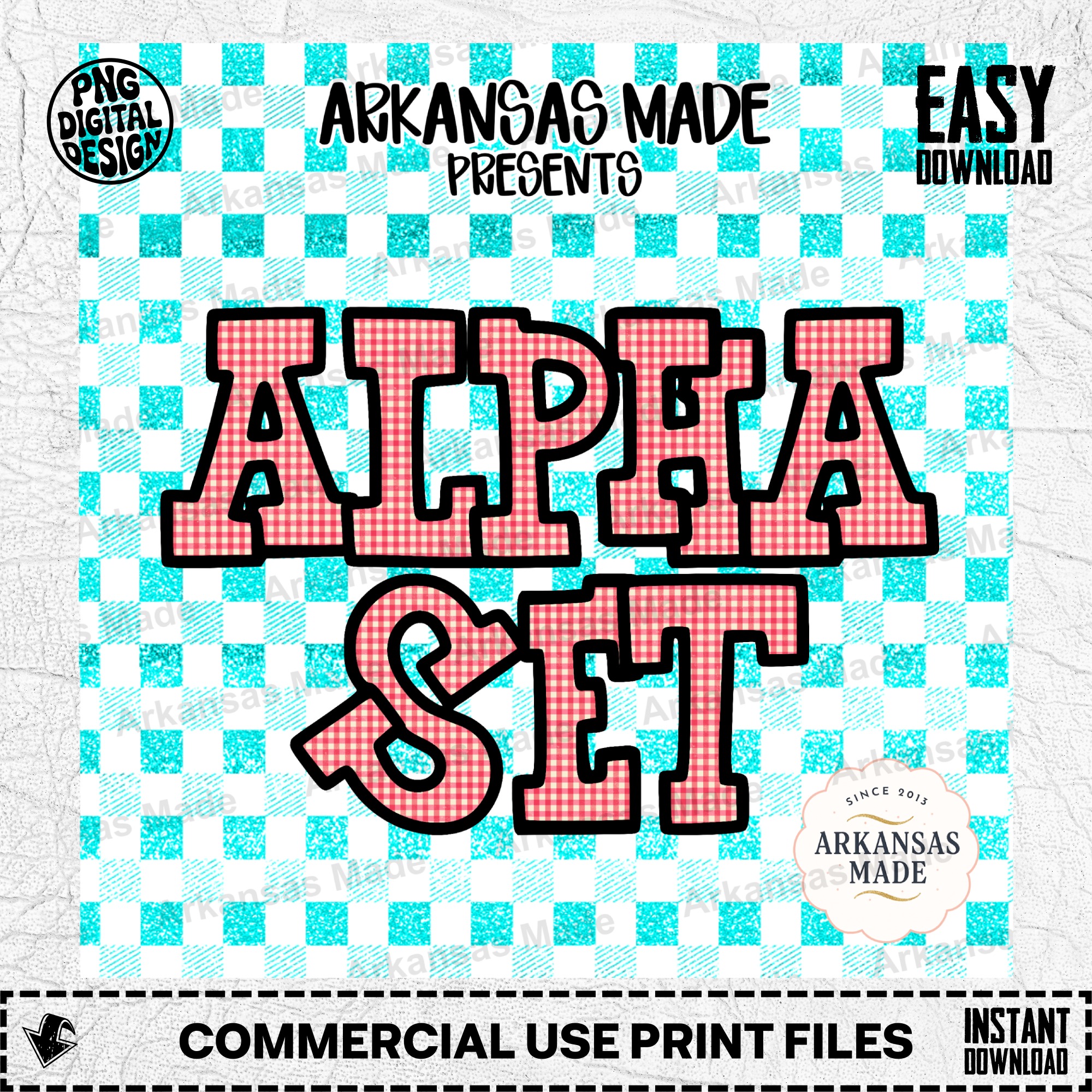 Red Gingham Alphabet PNGs Bundle, Plaid Letter Font, Farmhouse Country Style Alpha PNG Set, Sublimation Letters - Image 2