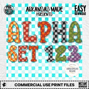 Distressed Halloween Alphabet Set PNGs | Spooky Checkered Letters & Numbers Bundle | Autumn Fall Sublimation Digital Download Files