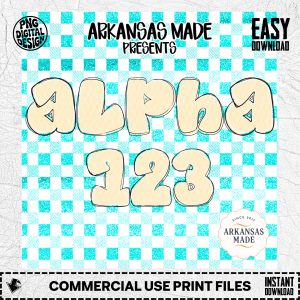 Digital Alphabet PNG Bubble Letters, Quilted Doodle Font, Hand Drawn 123 Numbers, Commercial Use Sublimation Design Clipart for Crafting DIY