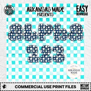 Patriotic Star Bubble Alphabet Numbers PNG, 4th of July Americana Digital Font Set for Sublimation & Crafts