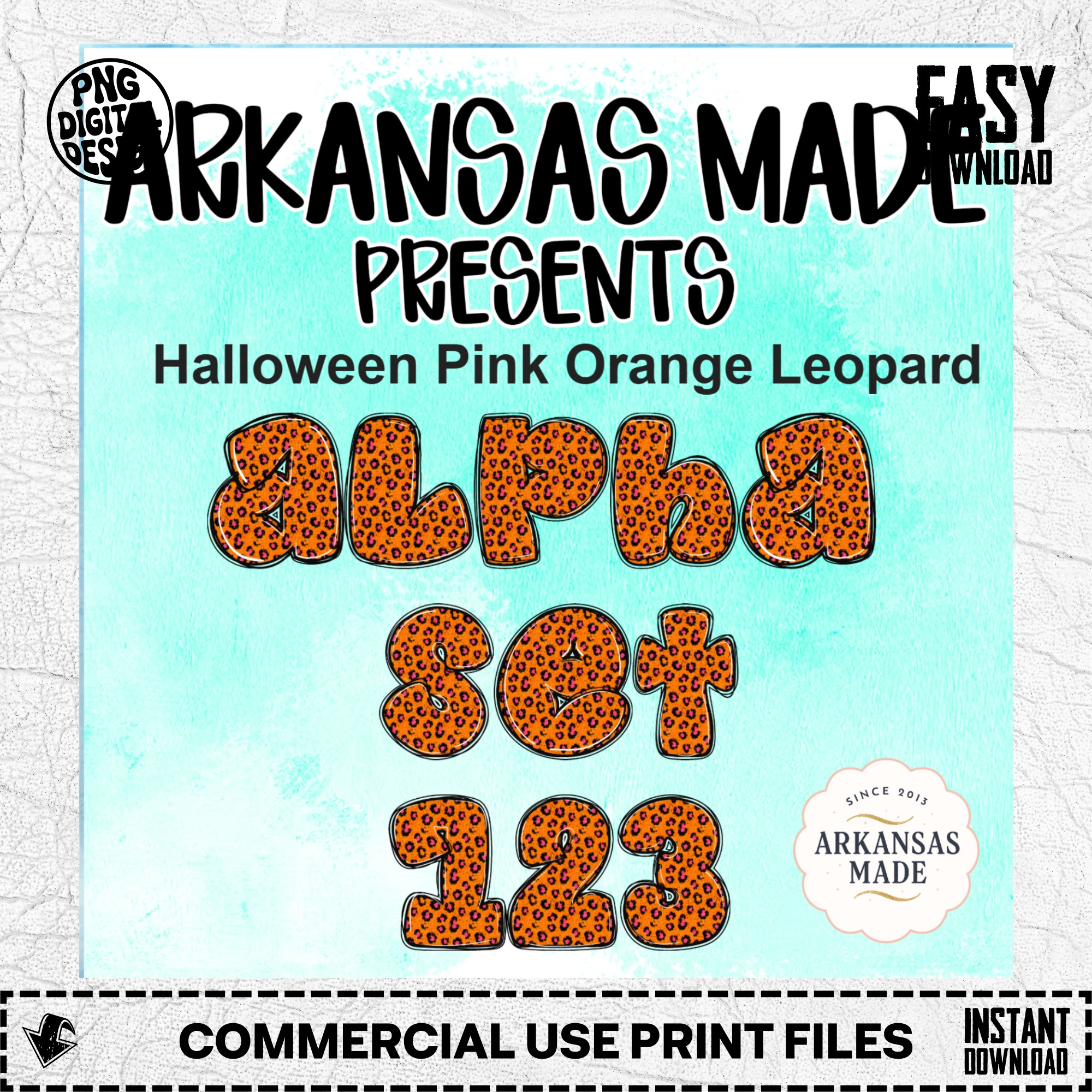 Halloween Digital Alpha PNGs - Pink Orange Leopard Alpha Set 123 - Spooky Design Letters & Numbers - Image 2