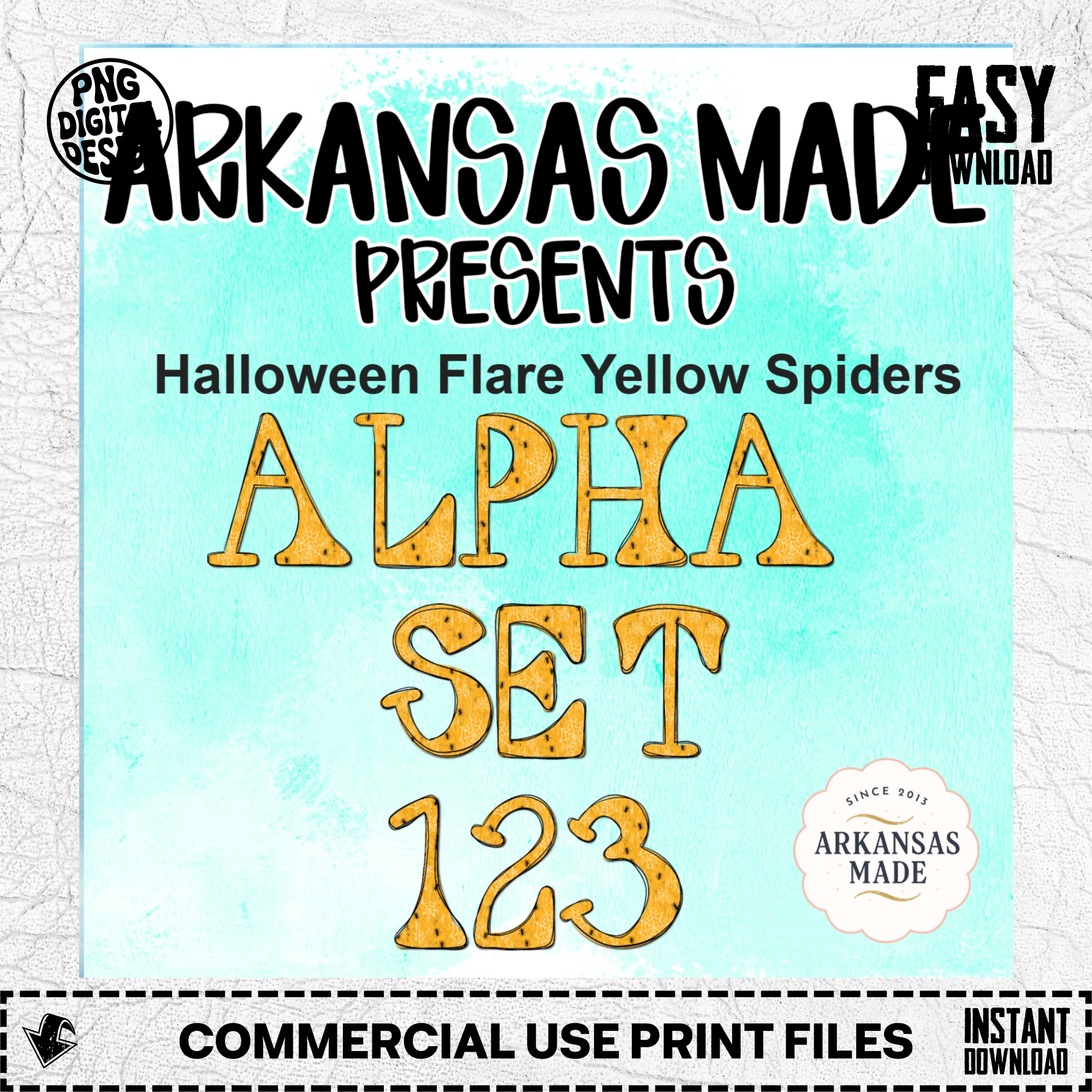 Halloween Flare Yellow Spiders Alpha Set 123 | Spooky Digital Alphabet PNGs for Crafters, Halloween Letters & Numbers Clip Art - Image 2