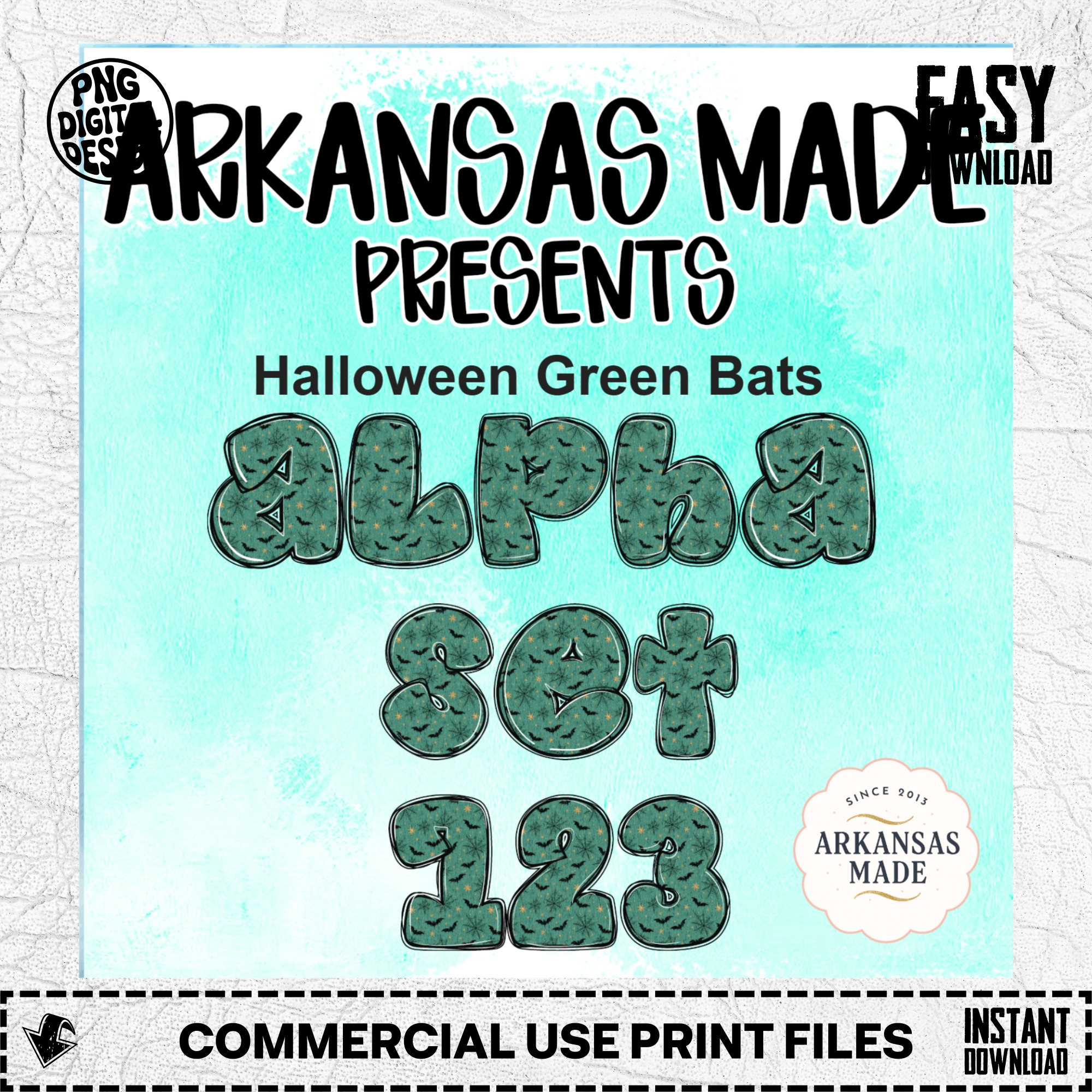 Halloween Green Bats Digital Alpha PNG Set 123, Spooky Faux Gold Spiderwebs Bubble Letters Font Commercial Use Sublimation - Image 2