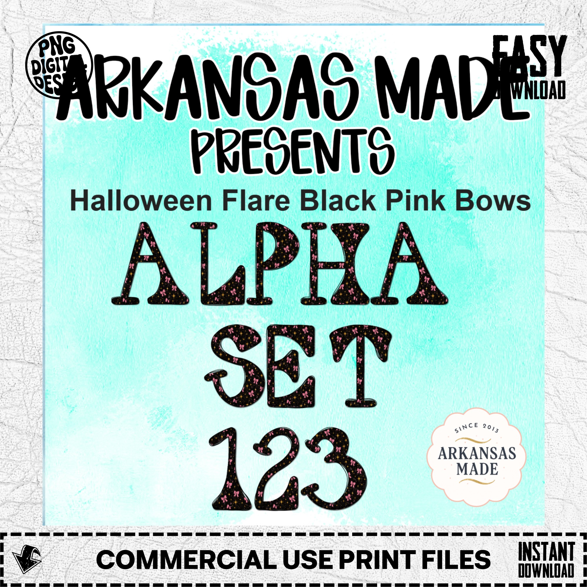Halloween Digital Alpha PNGs - Halloween Flare Black Pink Bows Alpha Set 123 - Spooky Font, Numbers for Sublimation & Crafts - Image 2