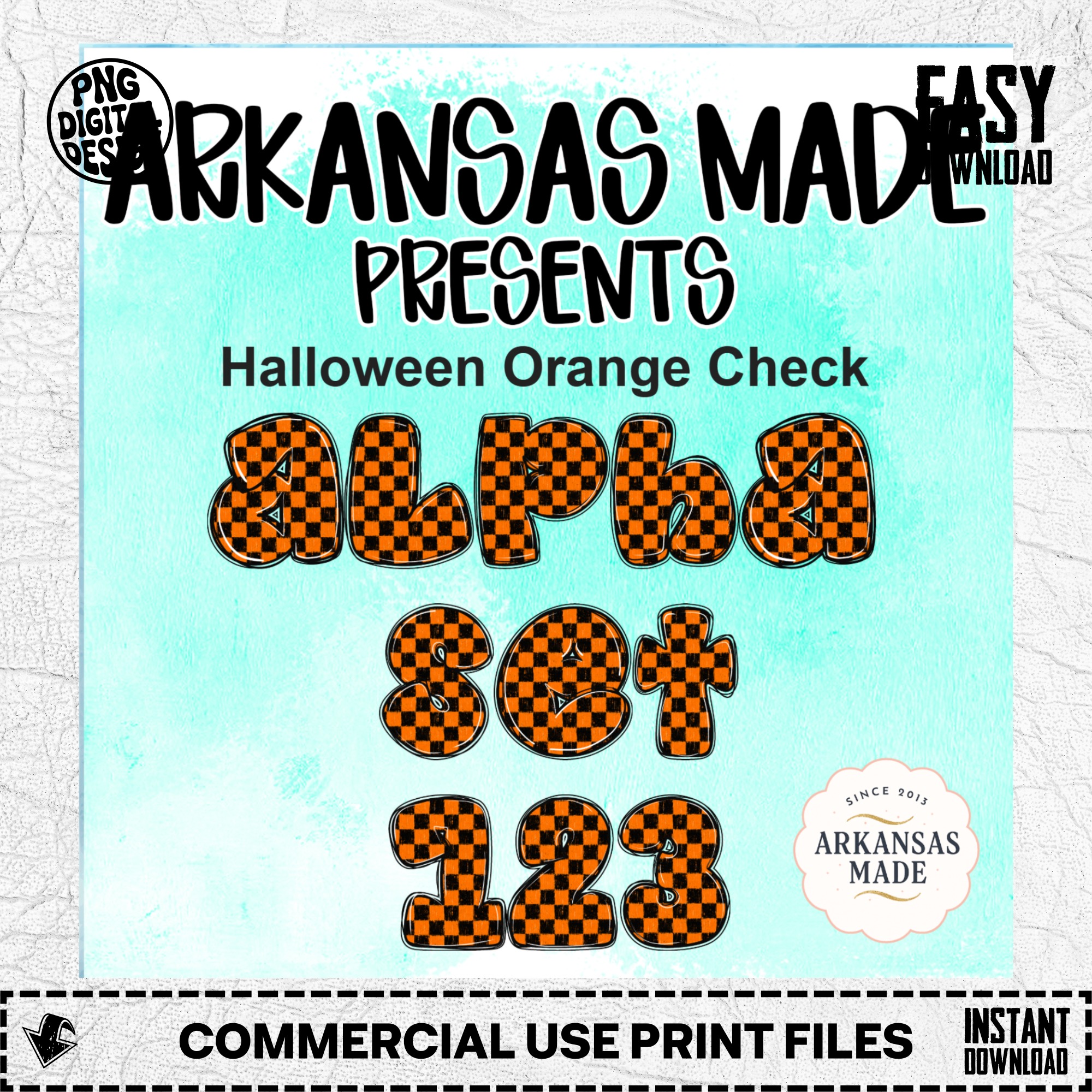 Halloween Orange Check Alpha Set 123 PNGs, Spooky Digital Letters for Ghostly Crafts, Retro Halloween Font - Image 2