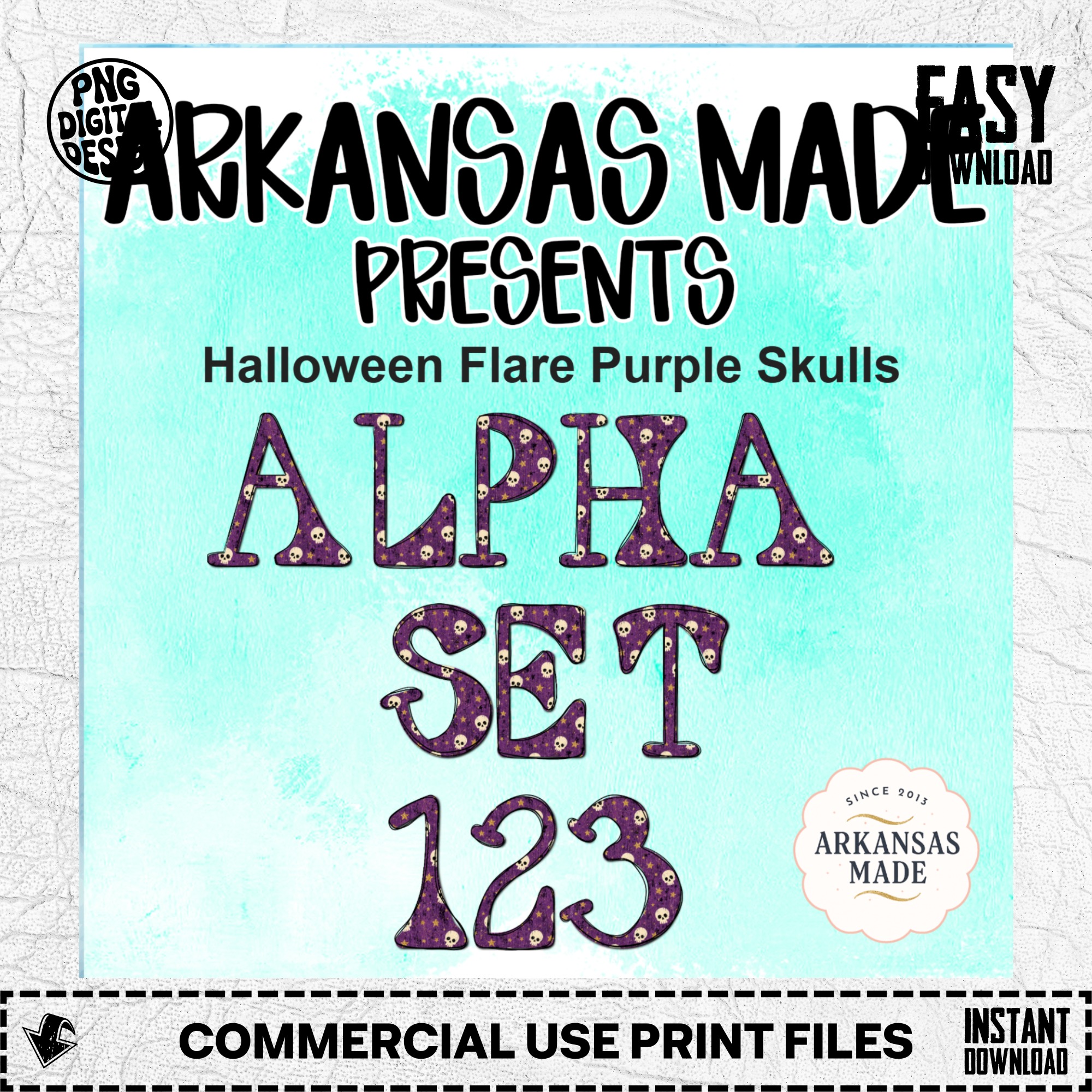 Halloween Flare Purple Skulls Alpha Set 123 PNGs Spooky Digital Letters Numbers & Symbols Instant Download - Image 2