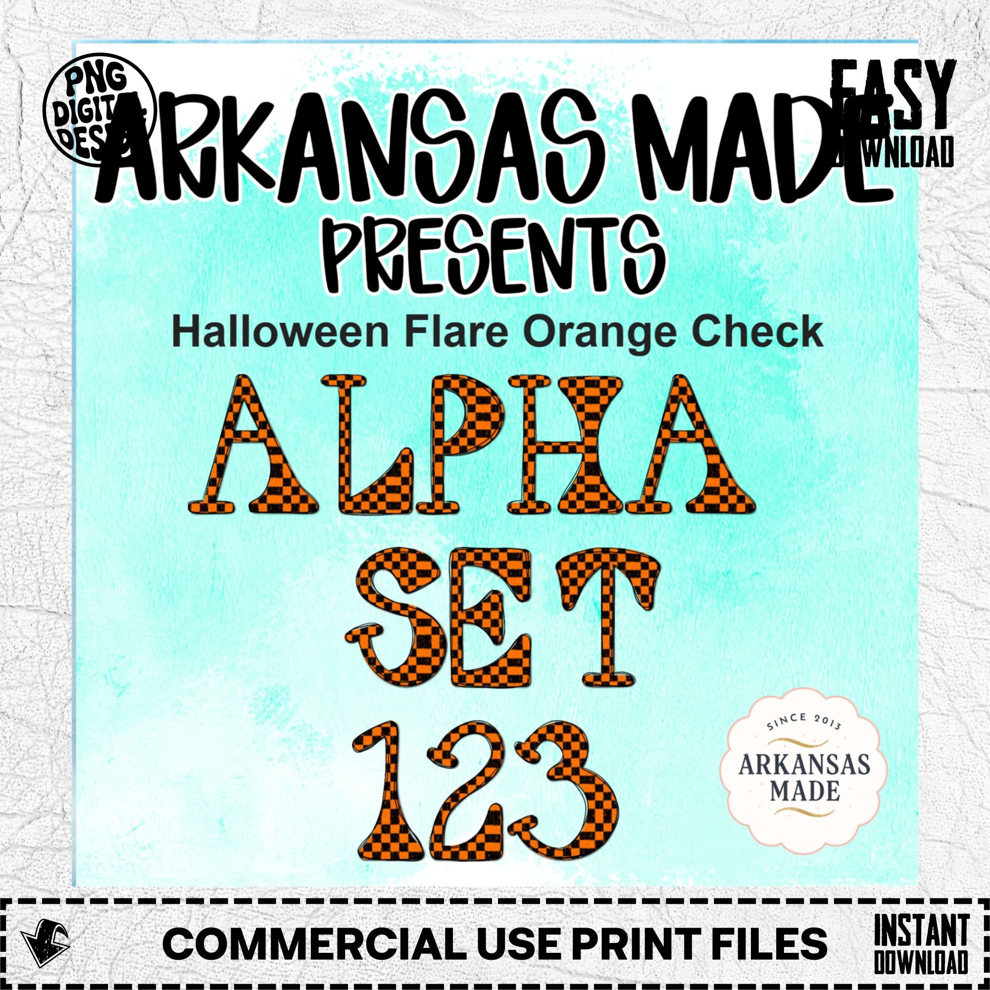 Halloween Flare Orange Check Alpha Set 123 Digital Alpha PNGs - Spooky Season Letters & Numbers for Crafts - Image 2