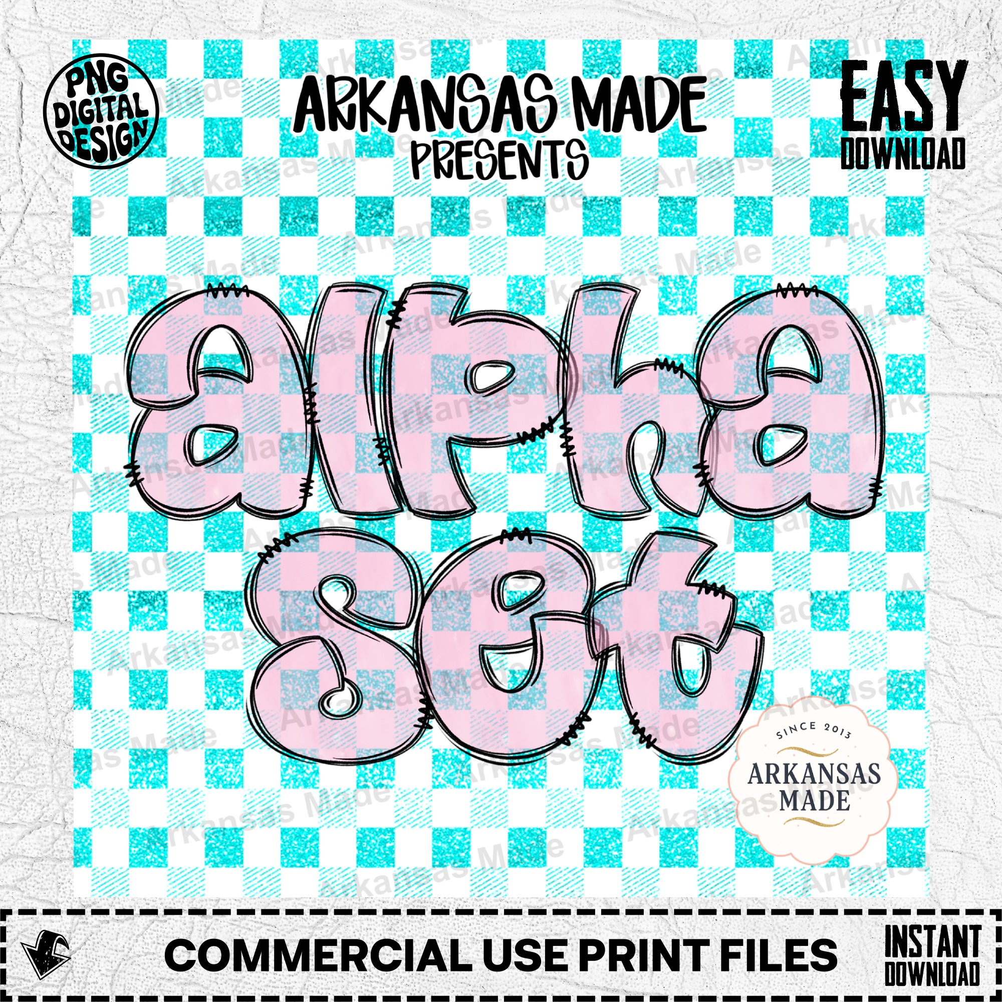 Pink Plaid Bubble Letter Alpha Set PNG, Buffalo Plaid Digital Alphabet for Sublimation & Crafts, Cute Letters Font Bundle - Image 2