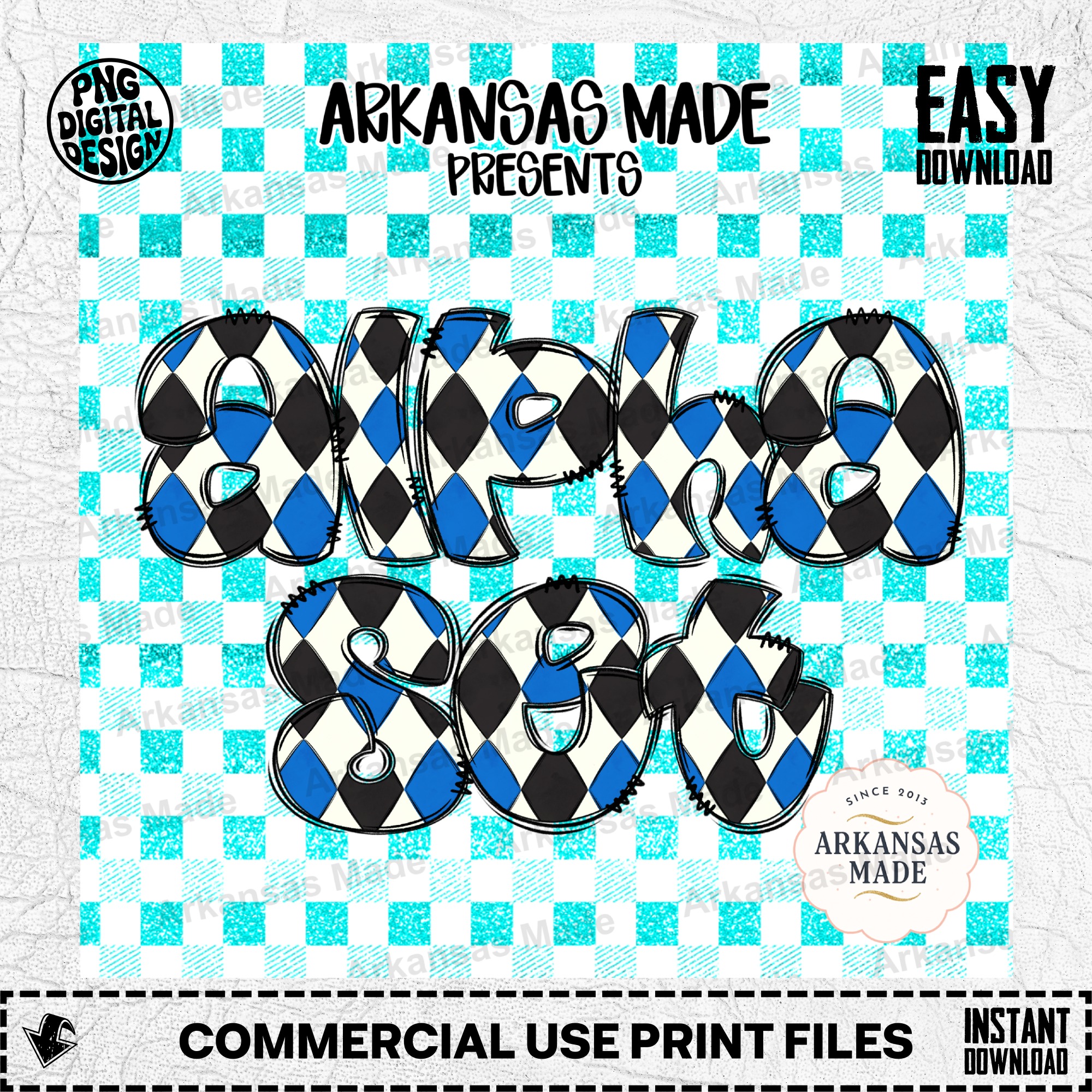 Alpha Beta PNG Set, Distressed Collegiate Letters, Greek Fraternity Sorority Digital Download, Preppy Argyle Harlequin Font, Instant PNG - Image 2