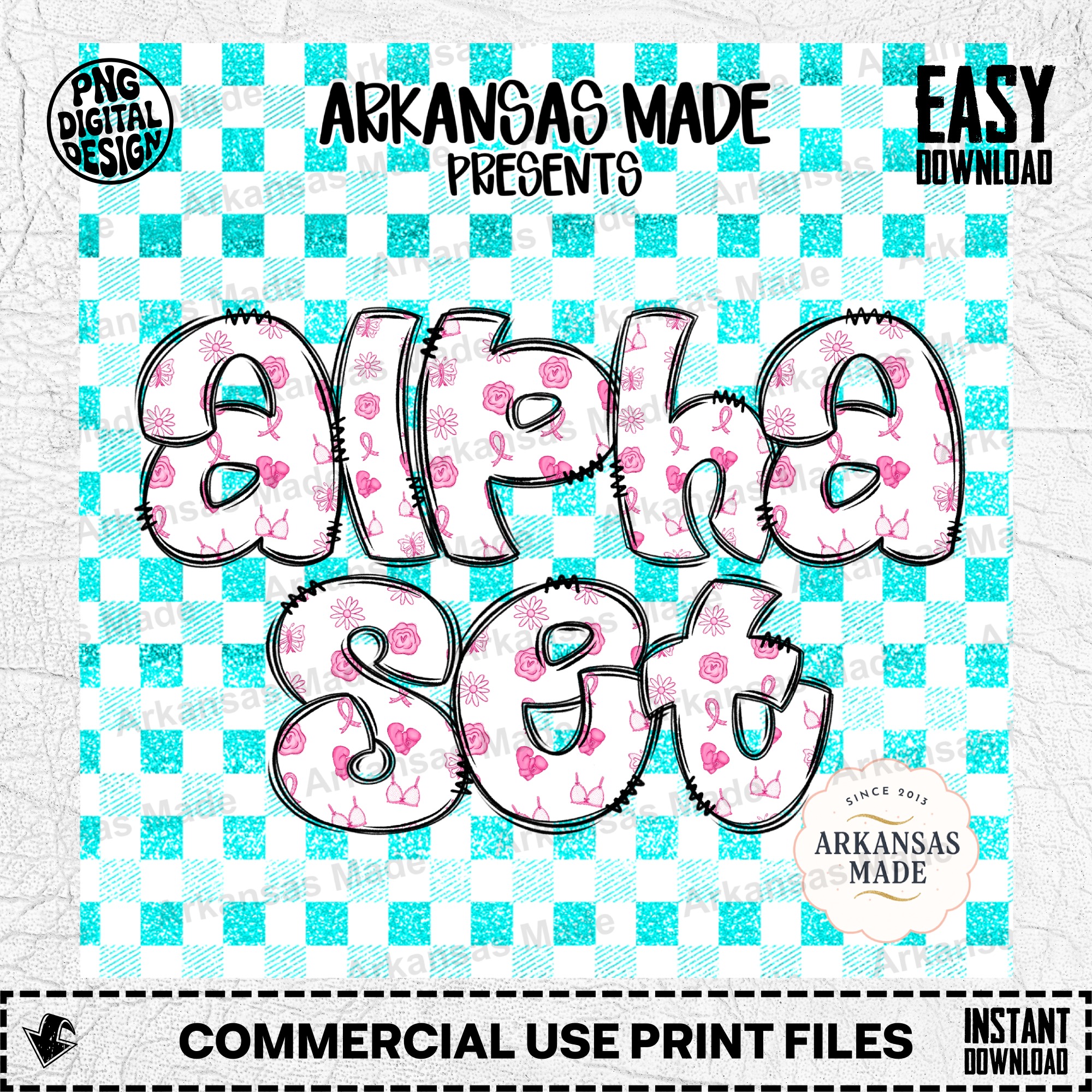 Breast Cancer Awareness Alpha PNG Set, Pink Ribbon Letters, Fight Cancer Alphabet, Survivor Support Sublimation Design, Digital Download - Image 2