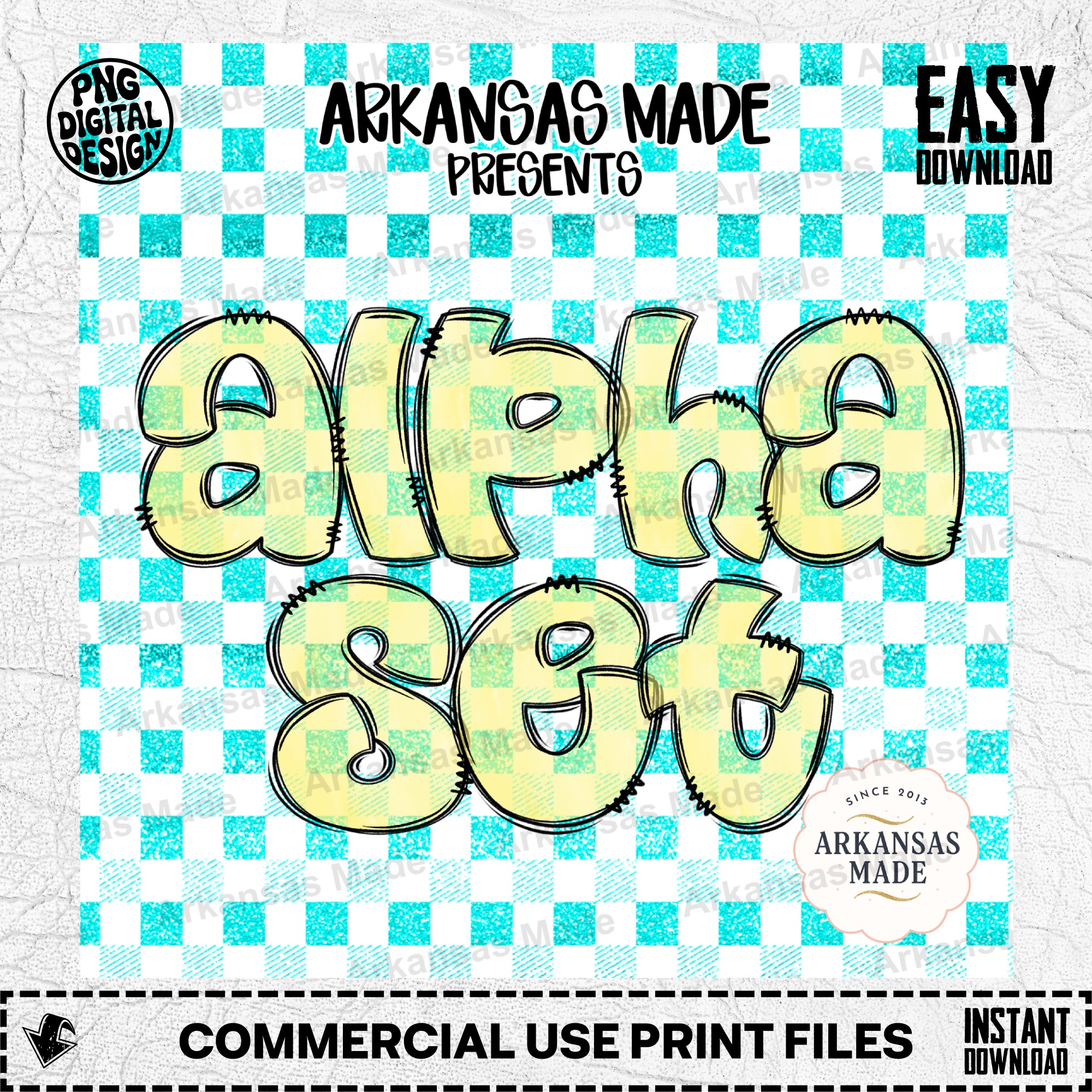 Alpha PNG Set Distressed Plaid Letters Alphabet PNG Bundle Faux Gingham Sublimation Font Bubble Outline Digital Download - Image 2