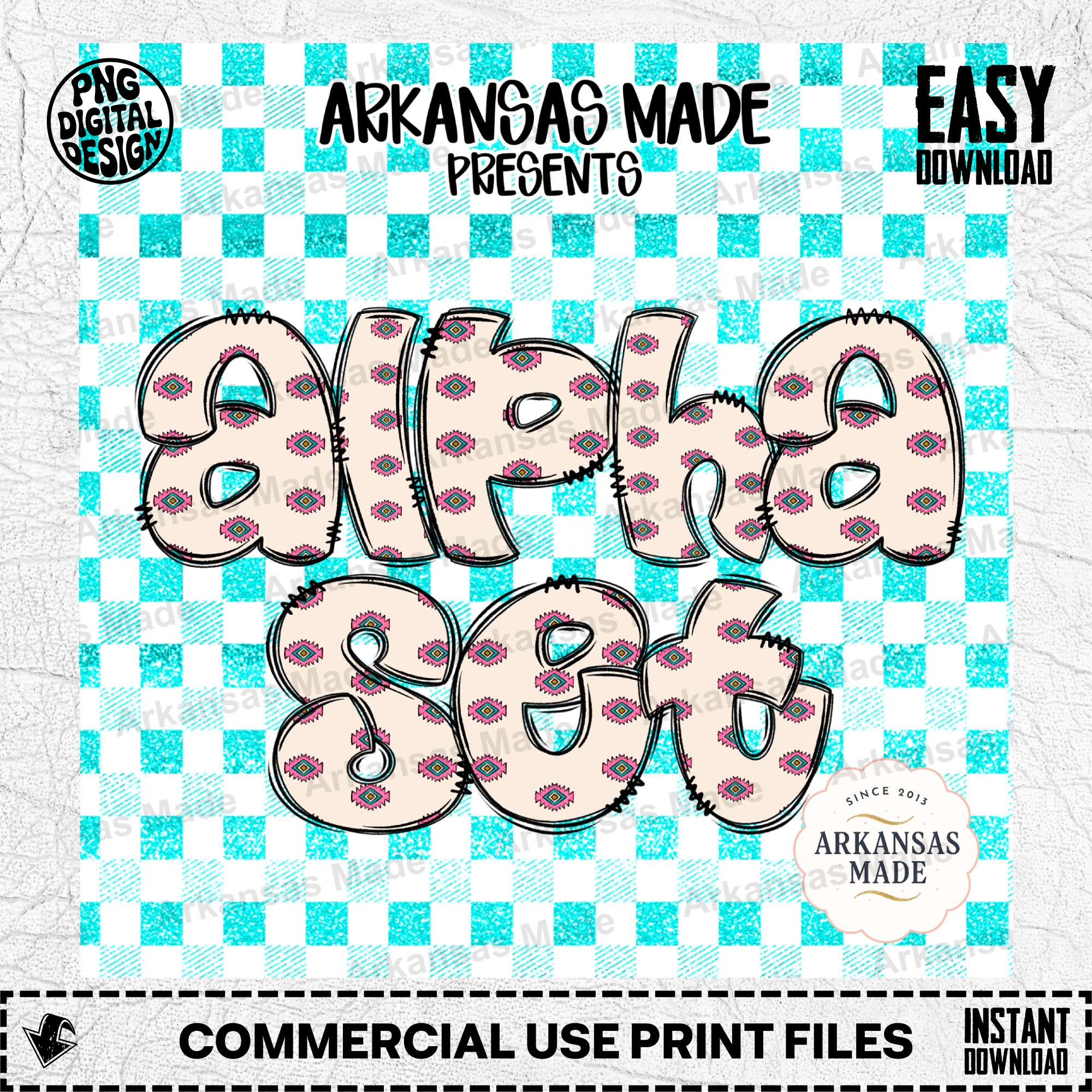 Southwestern Alpha Set PNG, Aztec Font Letters, Boho Alphabet Design, Western Sublimation PNG, Distressed Outlined Digital Download for - Image 2