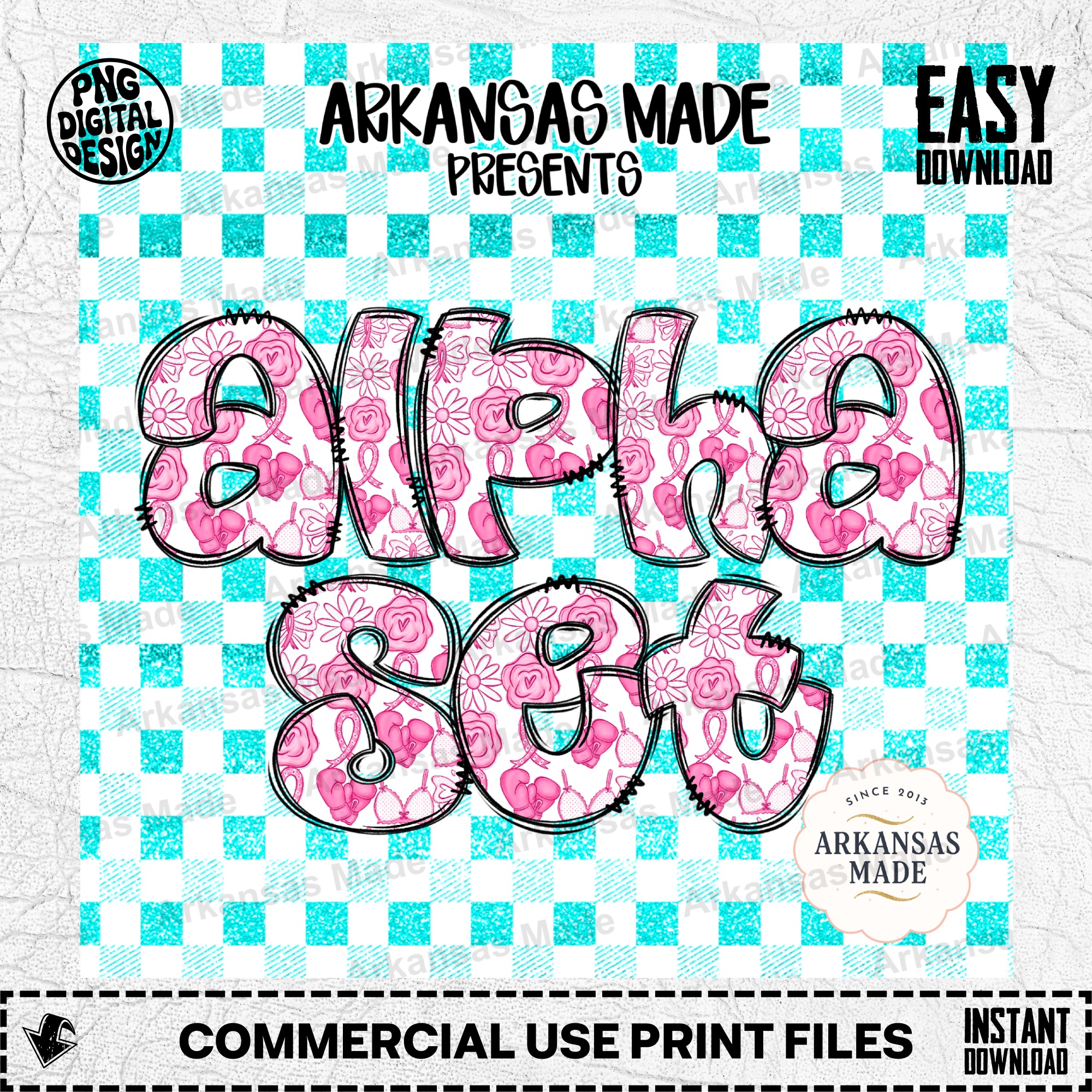 Alpha PNG Set, Breast Cancer Awareness Pink Ribbon Digital Download, Strong Women Empowerment Alpha Letters for DIY Crafts & Tumblers - Image 2