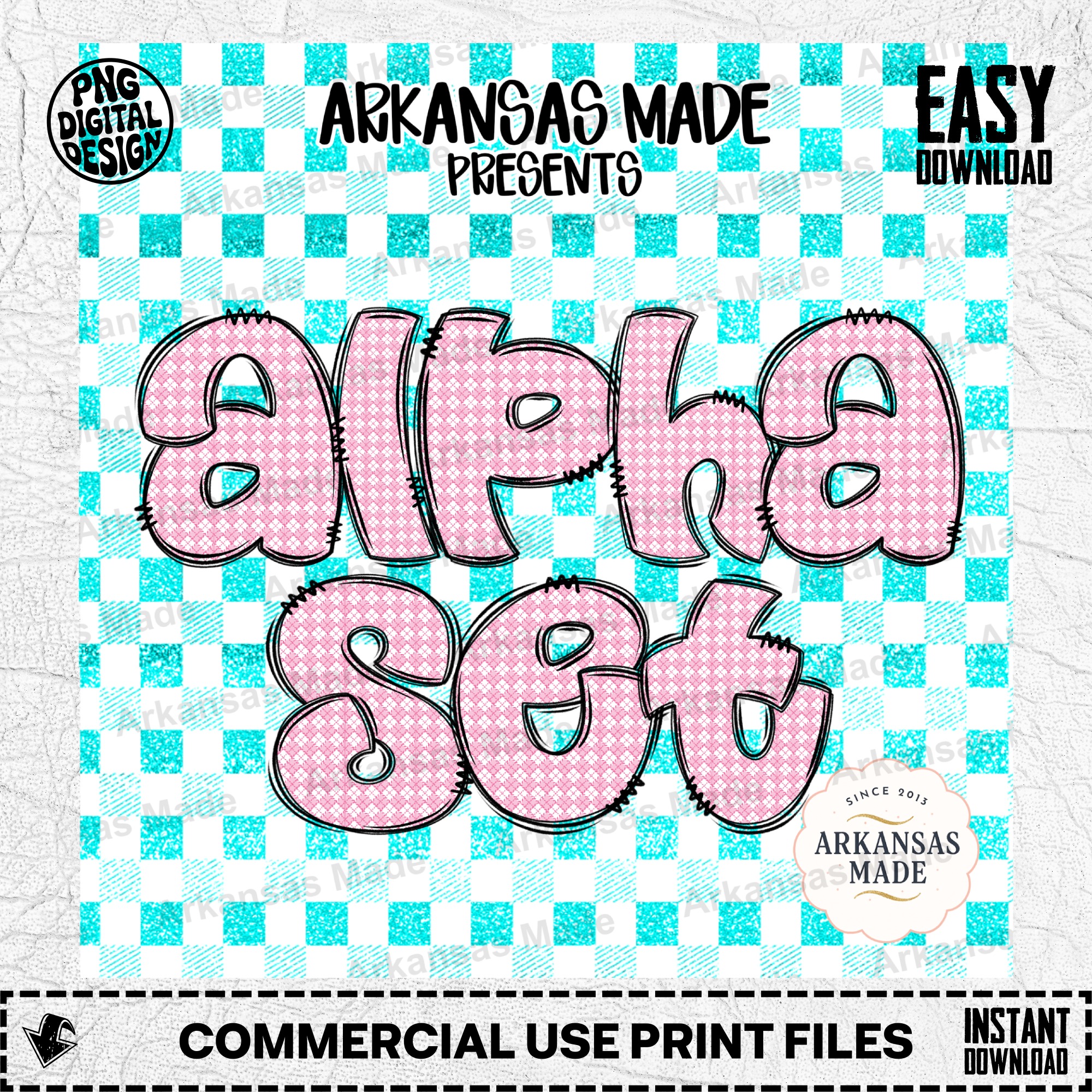 Pink Houndstooth Stitched Bubble Letters PNG Alpha Set, Cute Digital Alphabet Font for Crafters DIY Projects - Image 2