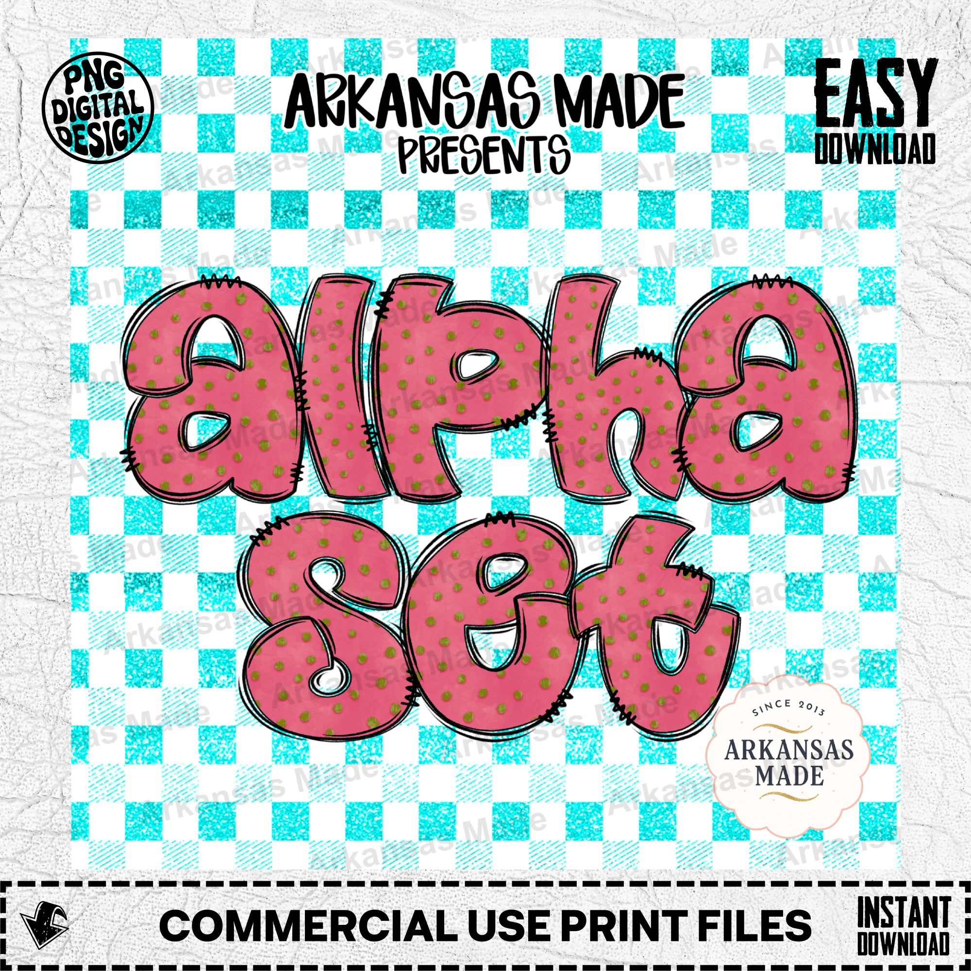 Alpha Set PNG Bundle, Doodle Letters PNG, Polka Dot Alphabet, Teacher Digital Download, Crafty Font Set, Pink Green Bubble Letters - Image 2