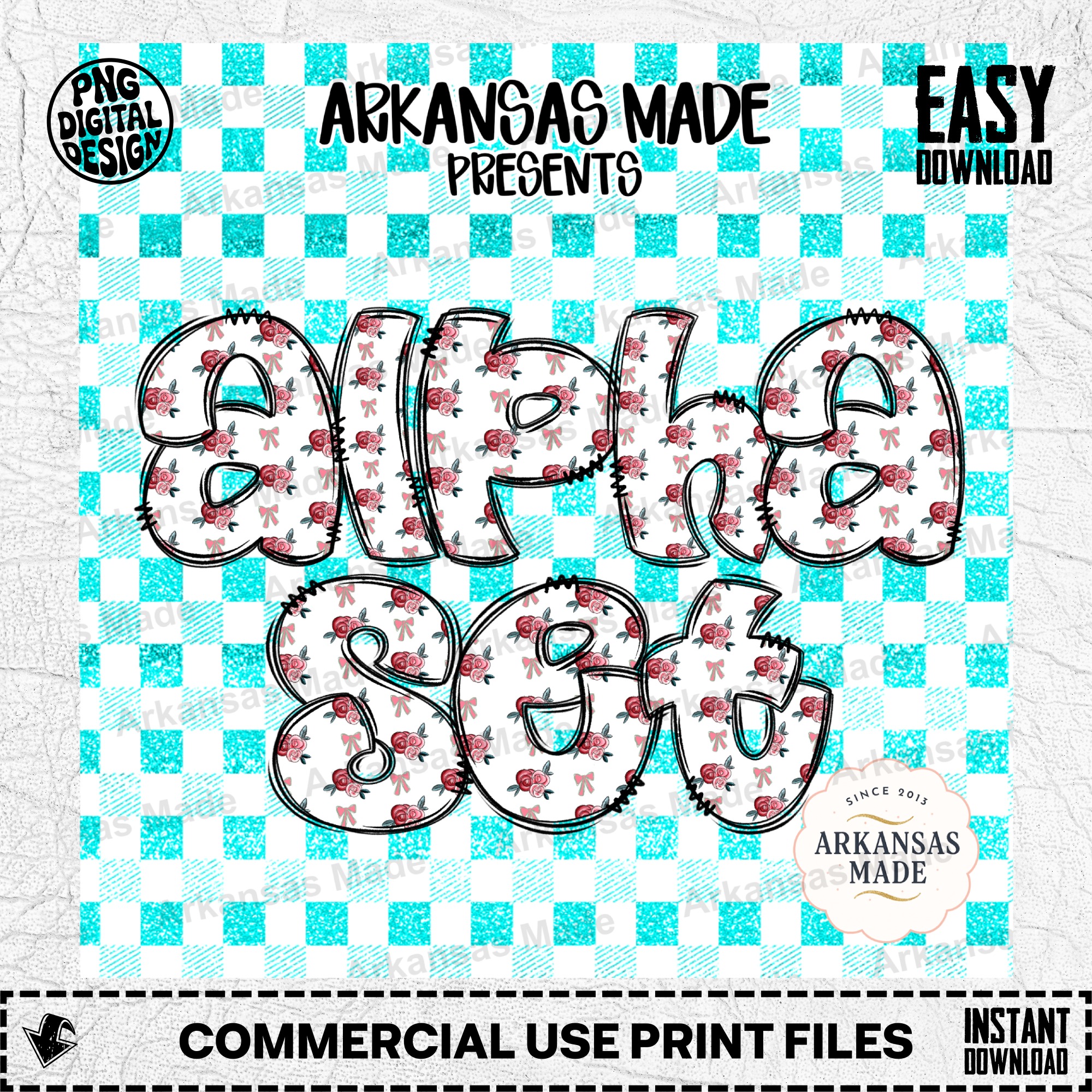 Floral Rose Bows PNG Alpha Set, Shabby Chic Digital Alphabet Clipart, Cute Letters for Sublimation, DIY Crafts, Instant Download - Image 2