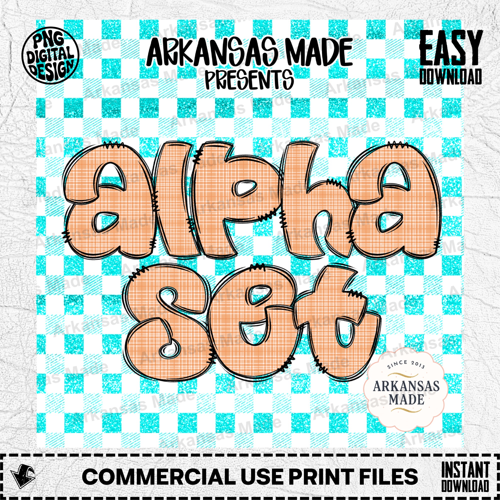 Rustic Plaid Alpha Set PNG Letters, Faux Stitch Alphabet Clip Art, Farmhouse Font Instant Download, Crafty Digital Design for Sublimation - Image 2