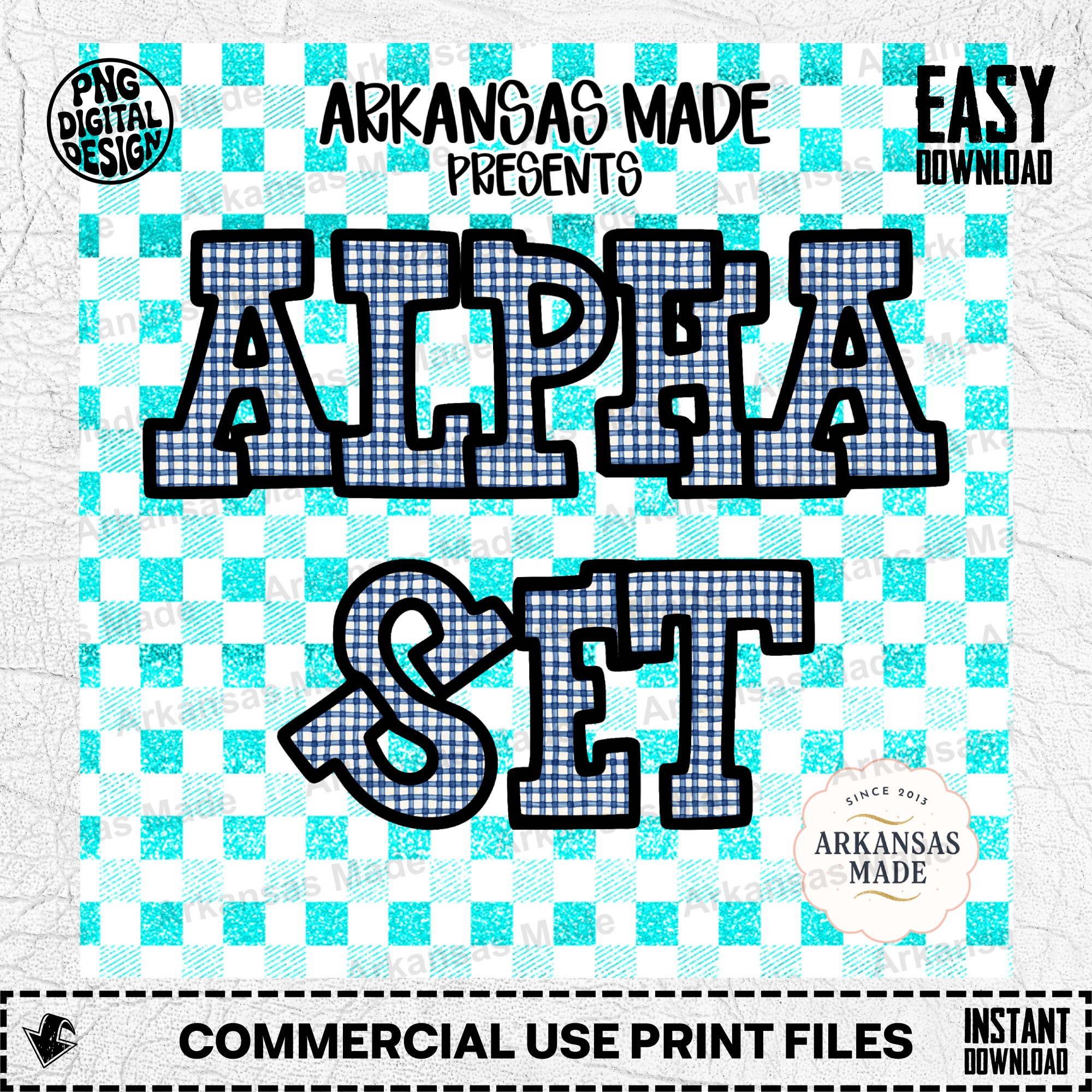 Blue Plaid Alpha Set PNG, Chunky Gingham Digital Letters Alphabet, Preppy Sublimation Design for Crafting - Image 2