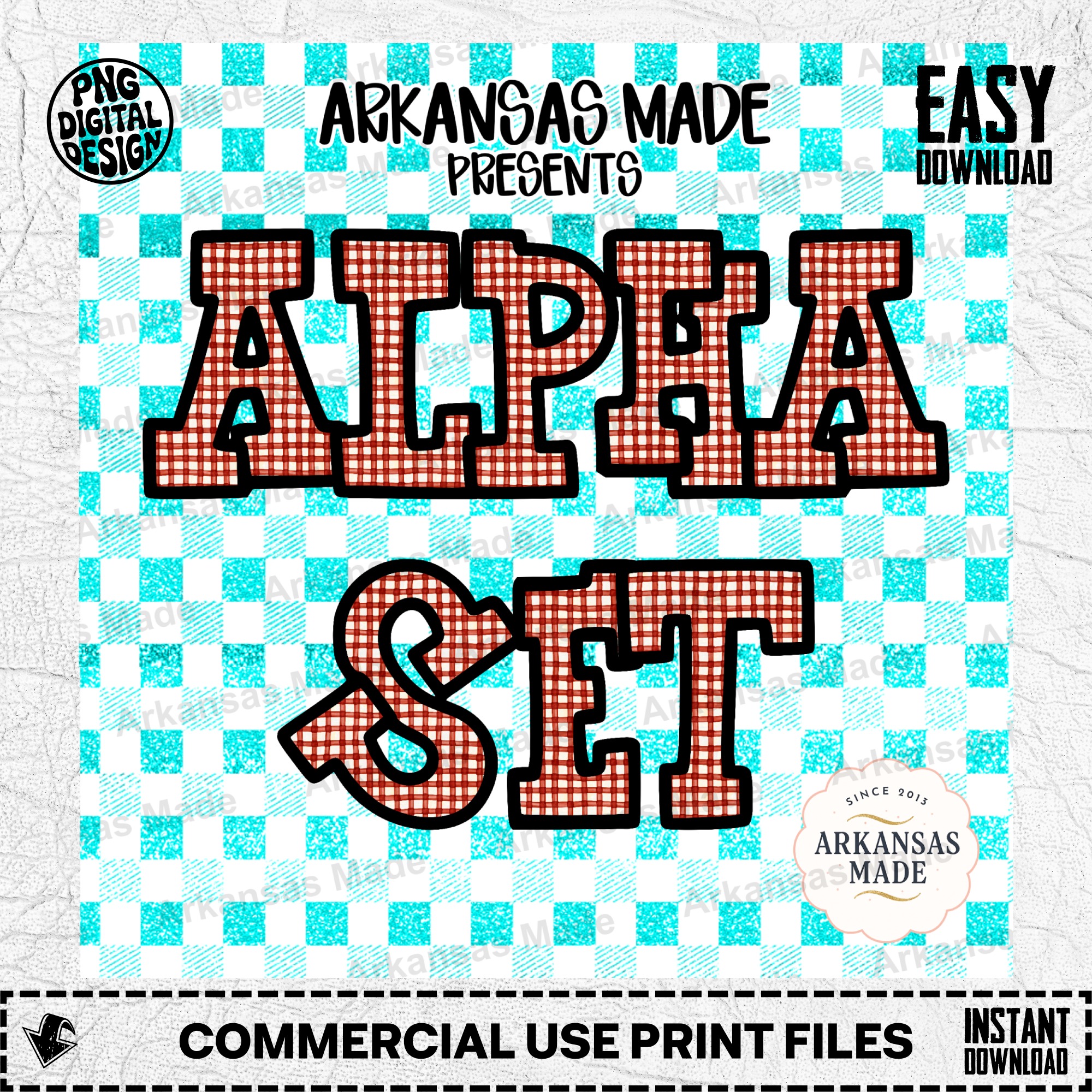 Red Plaid Alpha PNG Set, Distressed Gingham Letters Clipart Bundle, Rustic Font Digital Download, Farmhouse Alphabet PNG Design - Image 2