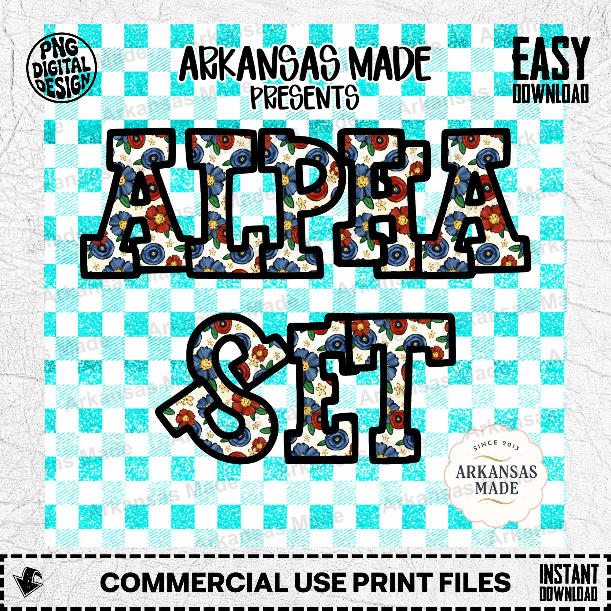 Floral Red Blue Alpha Set PNG, Country Rustic Letter Alphabet Digital Download, Sublimation Design for T-Shirts & Crafts - Image 2