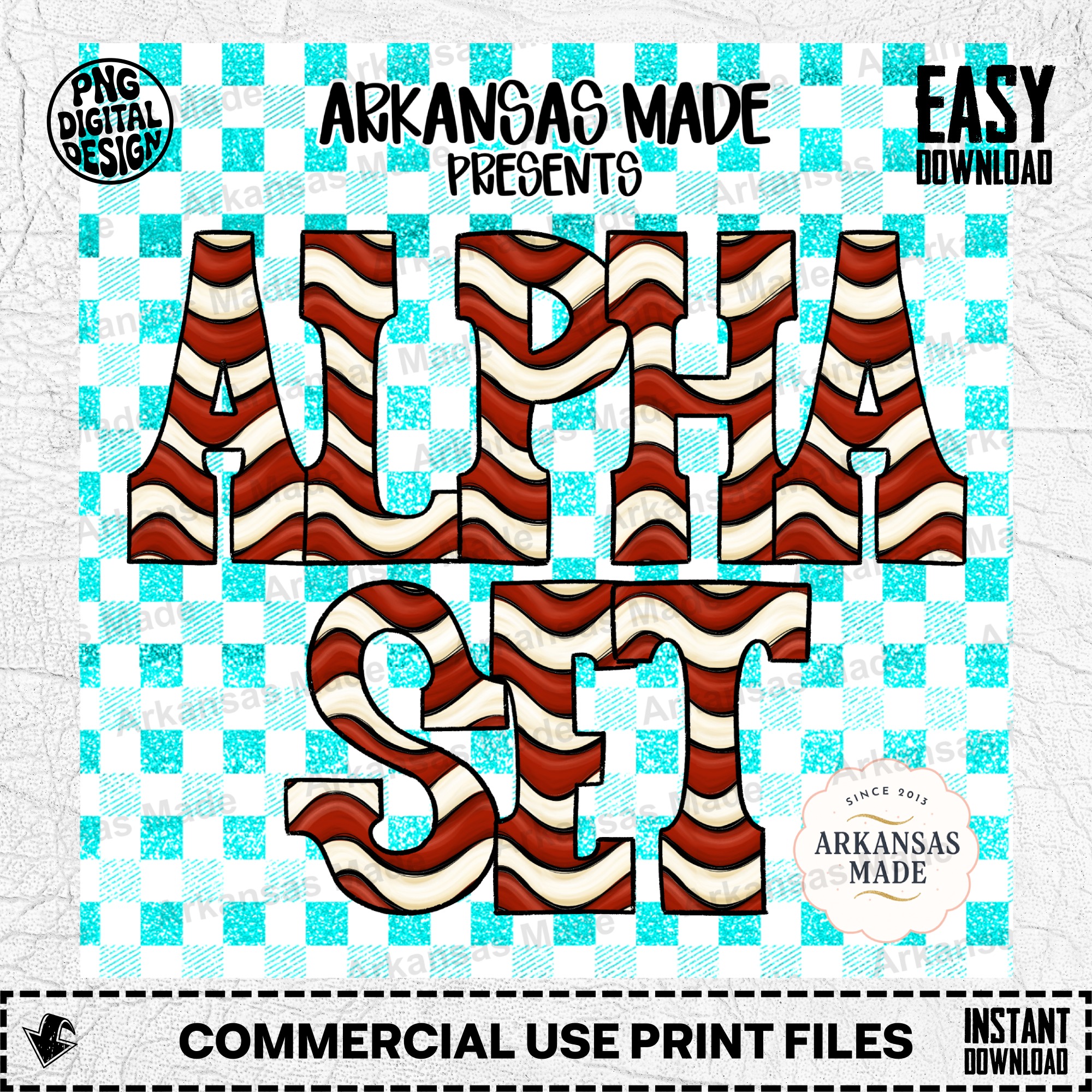 Red Cream Candy Stripe Alpha Set PNG, Wavy Striped Letters, Festive Alphabet Clipart, Christmas Holiday Digital Font, Sublimation Design - Image 2