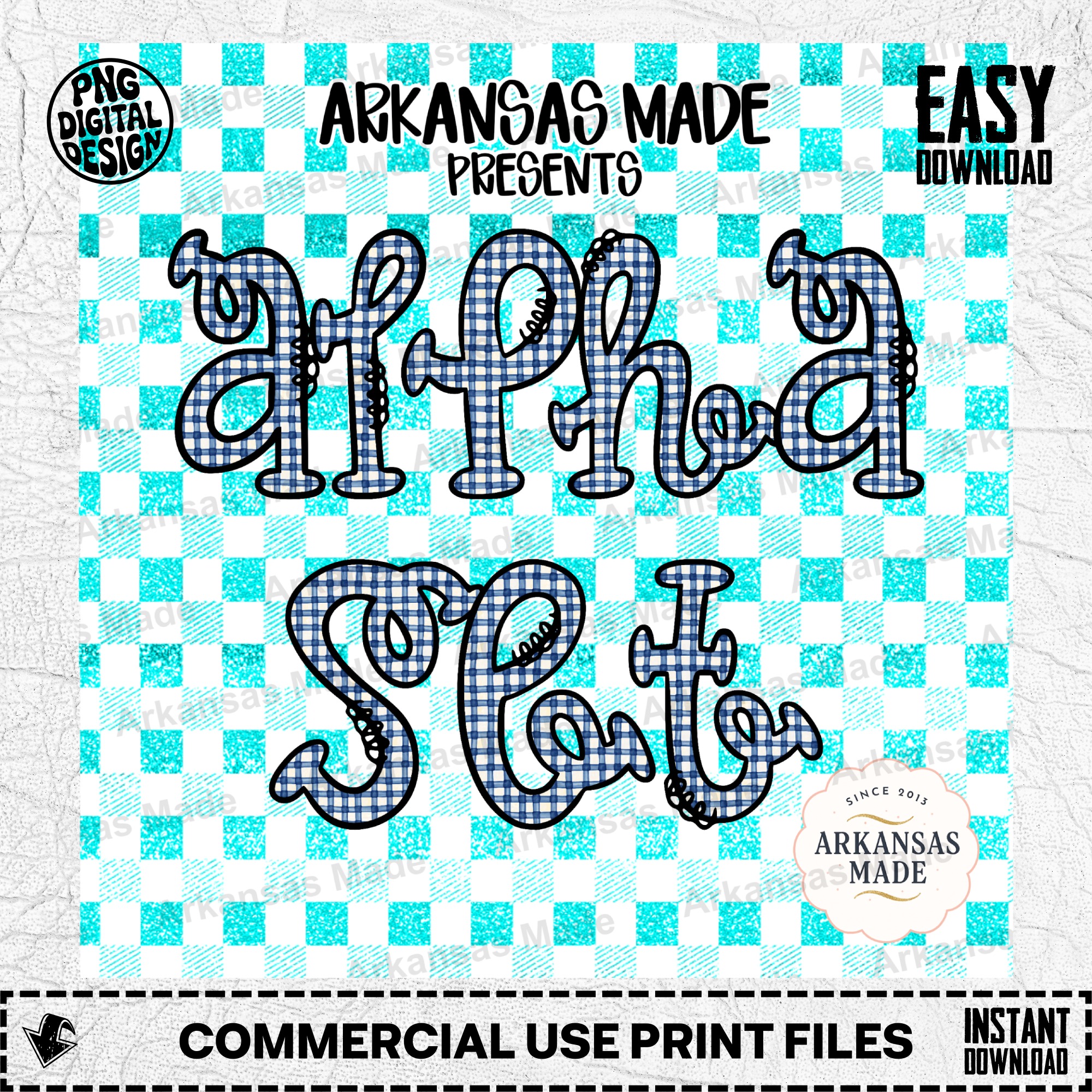 Blue Plaid Alpha Set PNG Watercolor Gingham Font Letters, Full Alphabet Digital Download for Custom Crafts, Sublimation Design Bundle - Image 2