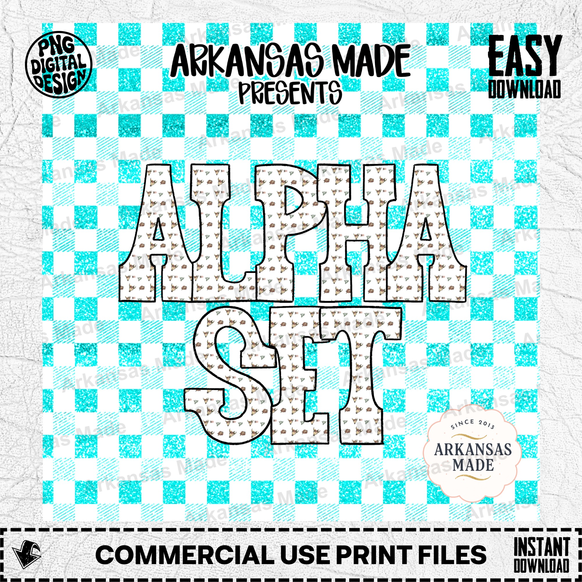 Western Alpha PNG Set | Bull Skull & Cactus Alphabet Letters | Southwestern Digital Font for Sublimation | Cowboy Craft Bundle - Image 2