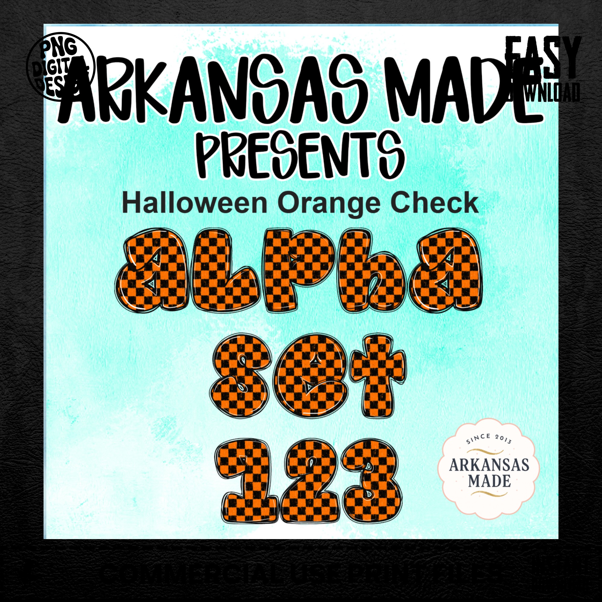 Halloween Orange Check Alpha Set 123 PNGs, Spooky Digital Letters for Ghostly Crafts, Retro Halloween Font - Image 4